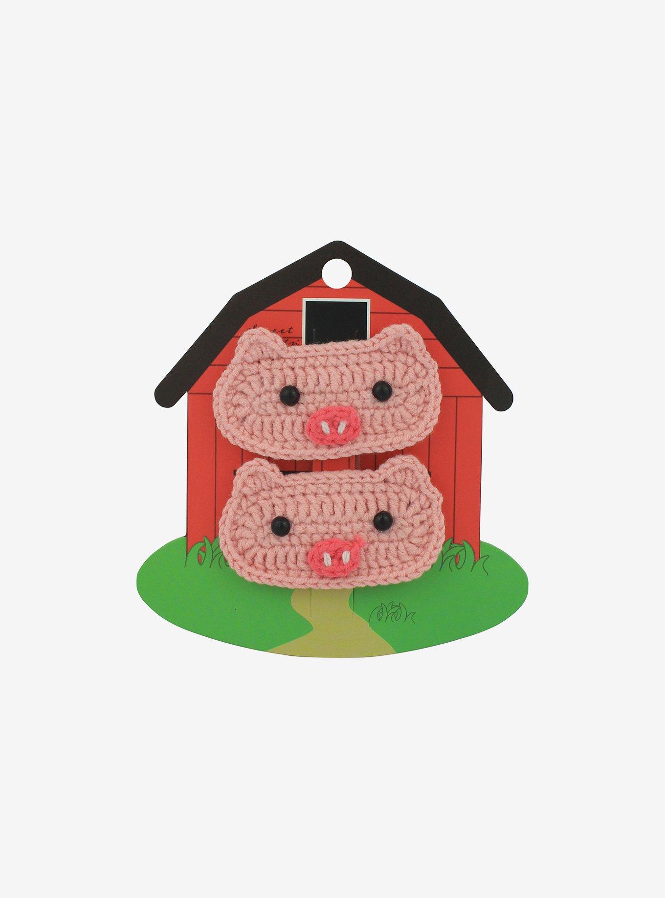 Crochet Pig Hair Clip Set, , alternate