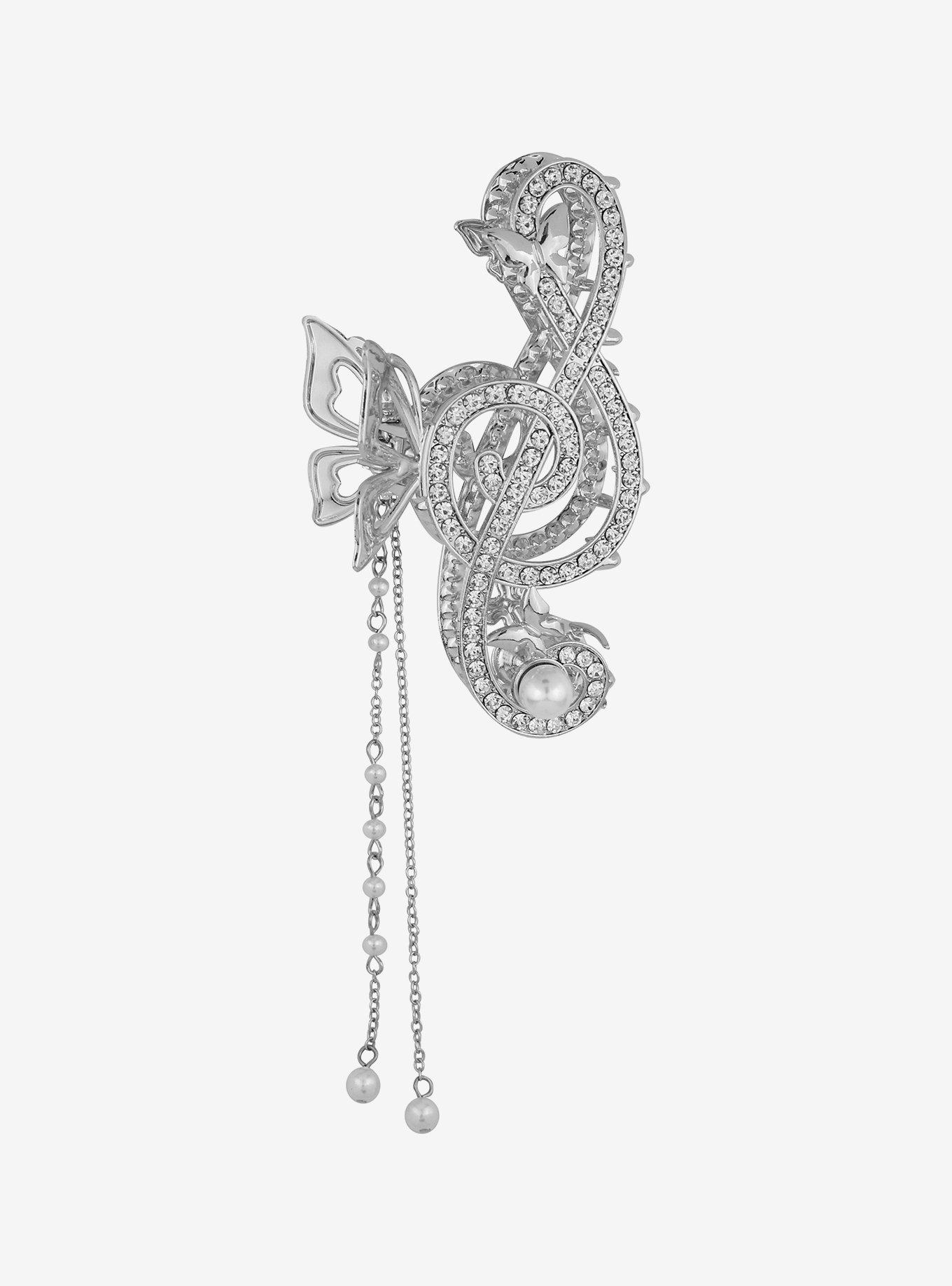 Music Note Bling Chain Claw Hair Clip, , alternate