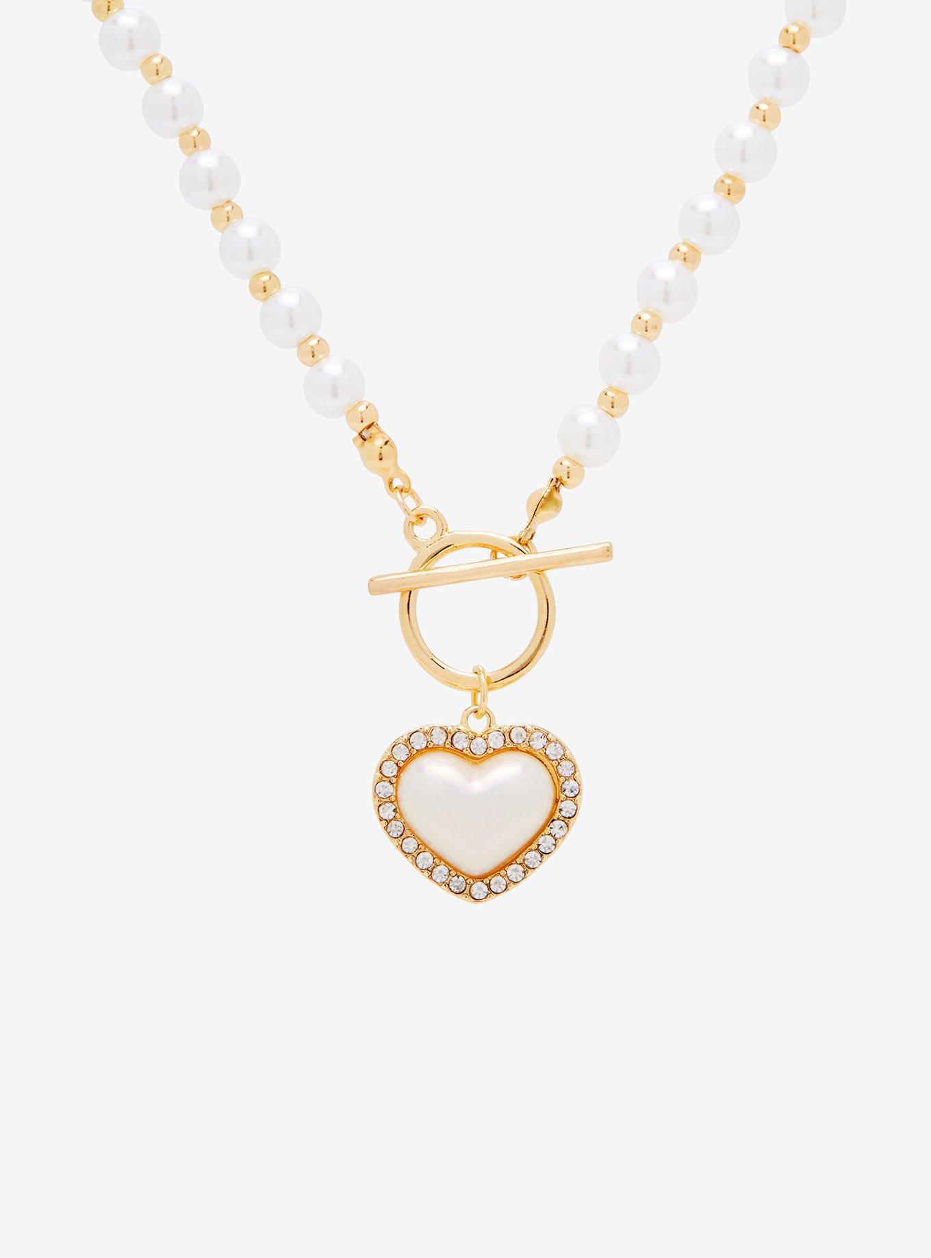 Bling Heart Pearl Necklace, , alternate