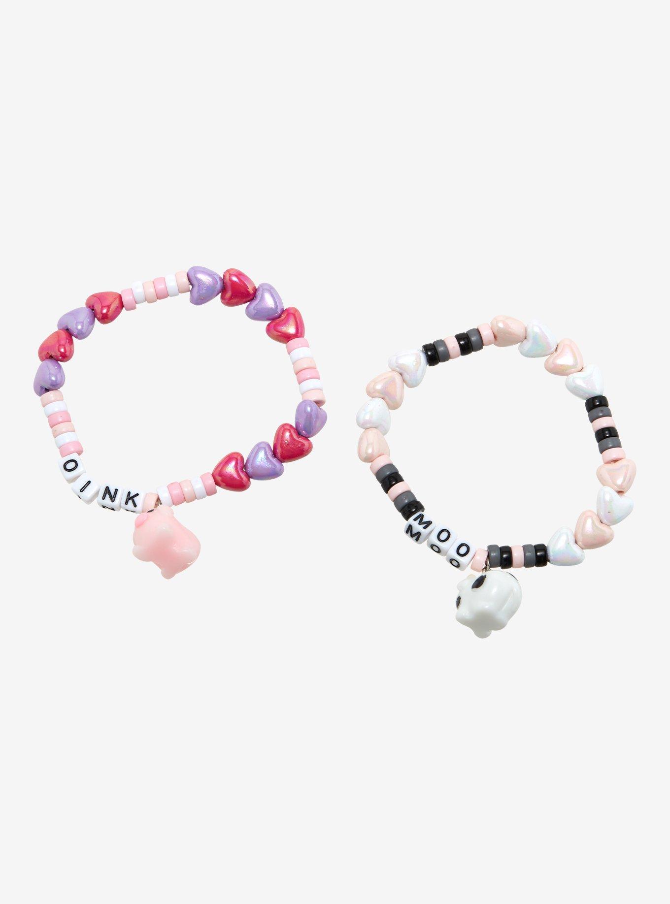 Pig & Cow Charm Best Friend Beaded Bracelet Set, , alternate