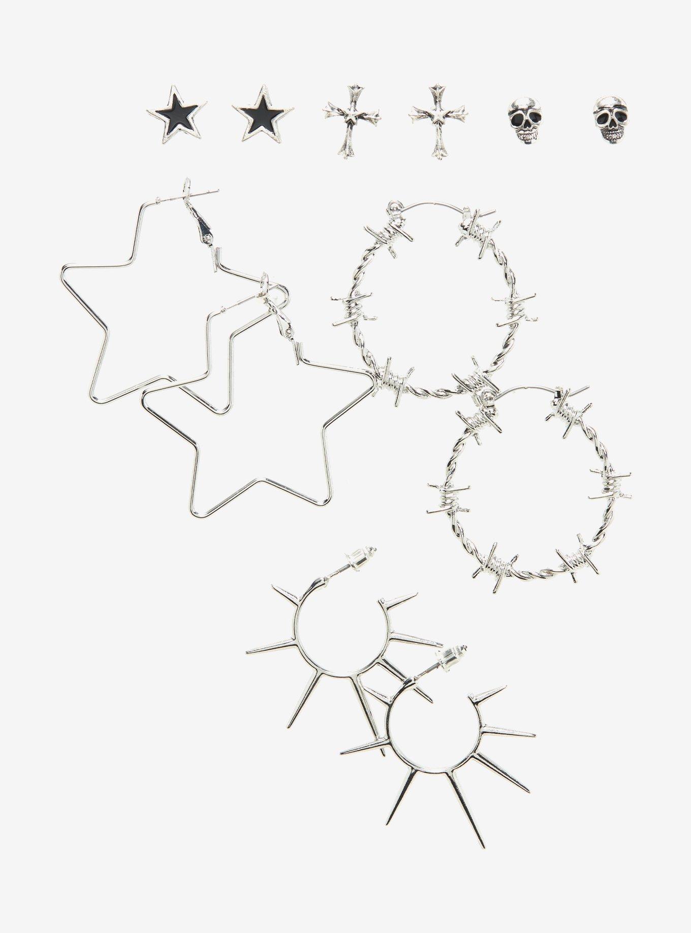 Social Collison Star Cross Skull Earring Set, , hi-res