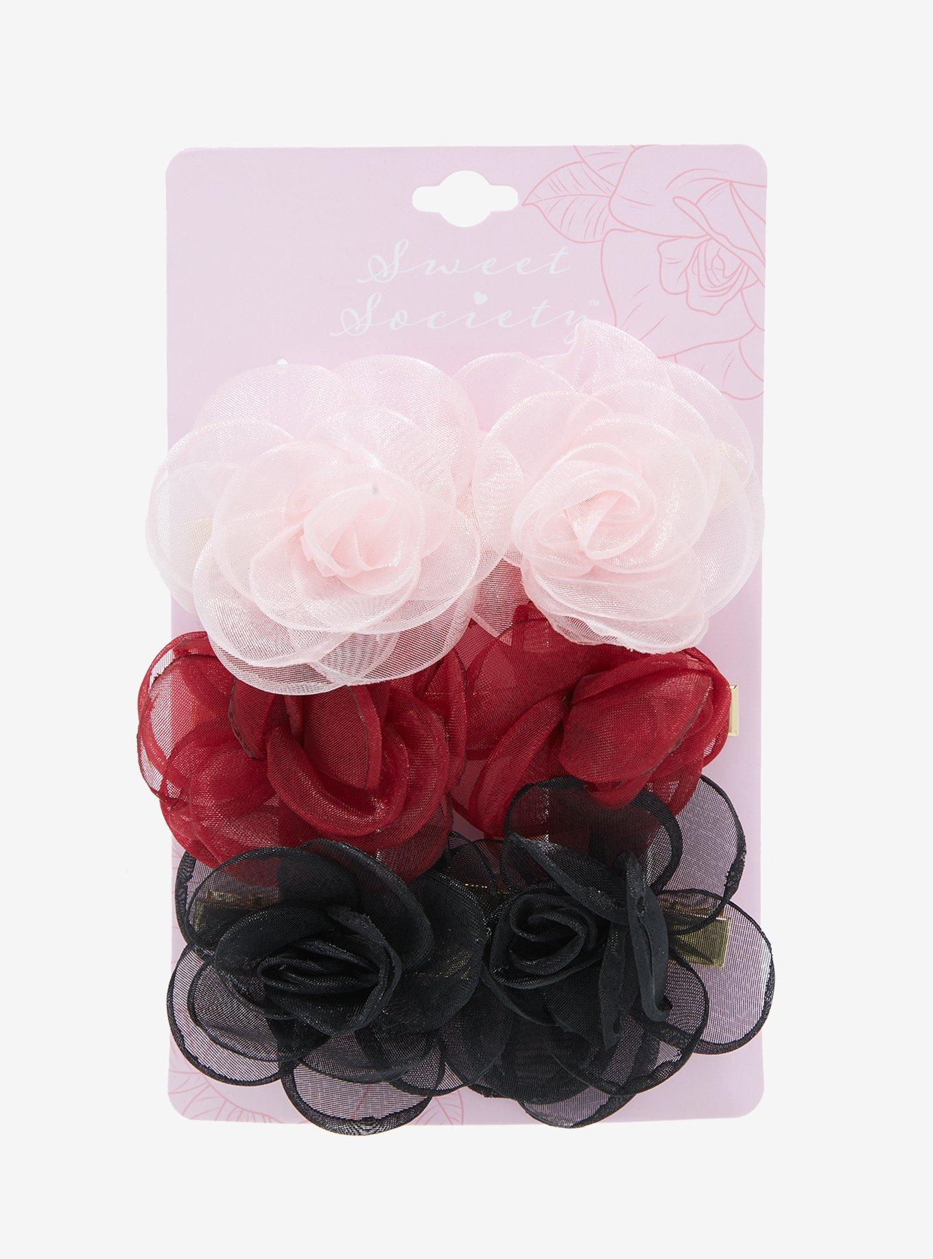 Sweet Society Mesh Roses Mini Hair Clip Set, , alternate