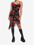 Red Rose Asymmetrical Slip Dress, BLACK, alternate