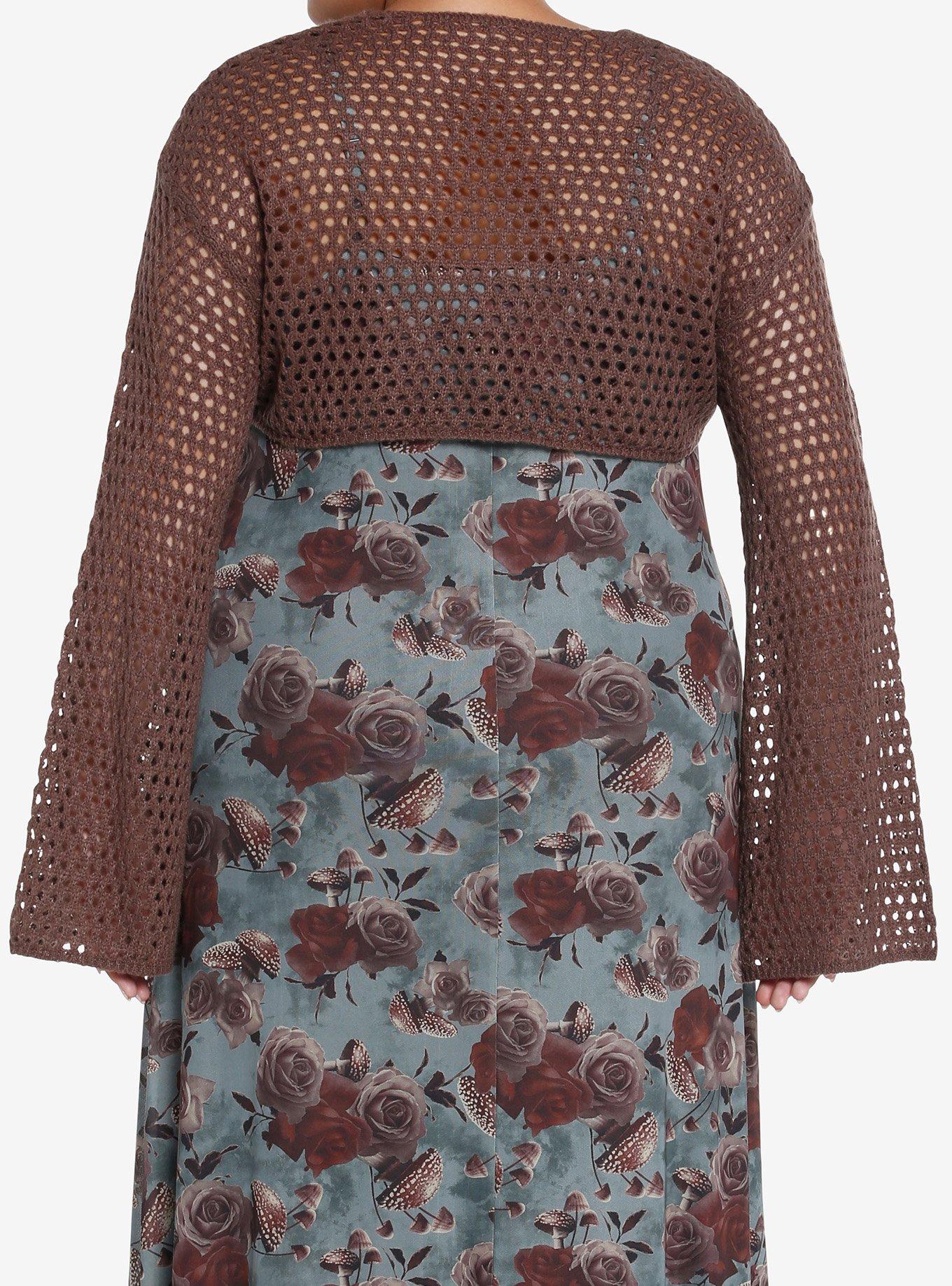 Thorn & Fable Brown Bolero Girls Crop Shrug Plus Size, BLACK, alternate