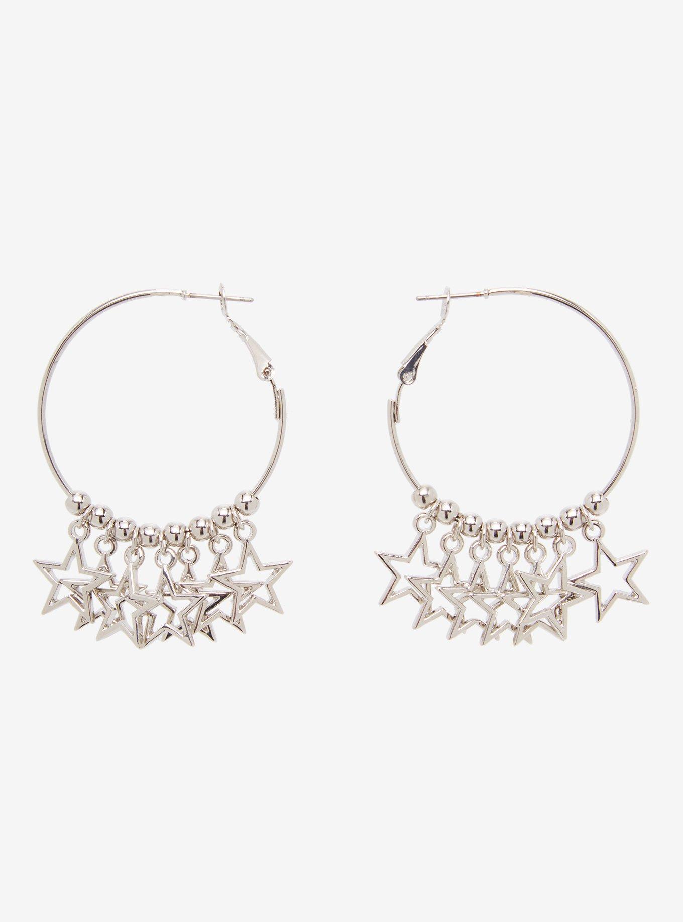Silver Star Hoop Earrings, , alternate