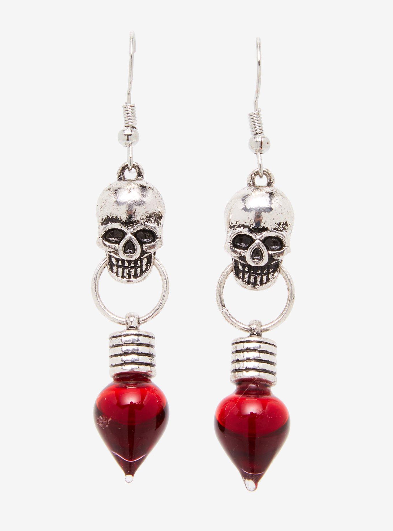 Skull Blood Vial Drop Earrings, , alternate