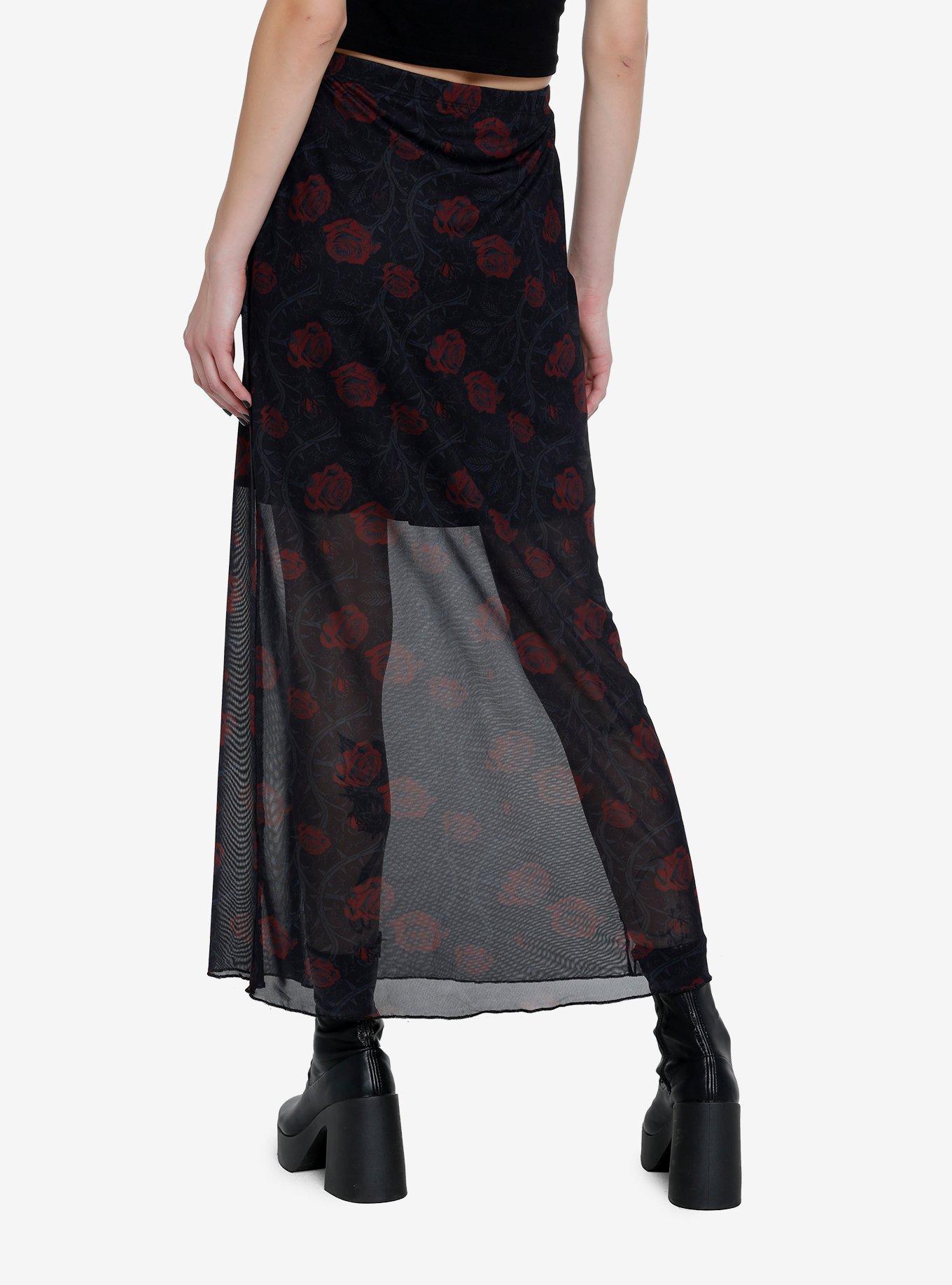 Red Rose Mesh Maxi Skirt, ROSE, alternate