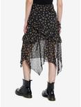 Black Floral Ruffle Hanky Hem Midi Skirt, FLORAL, alternate
