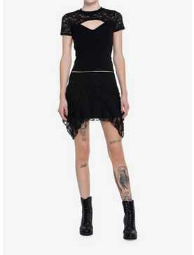 Thorn & Fable Black Lace Cutout Girls Top, , hi-res