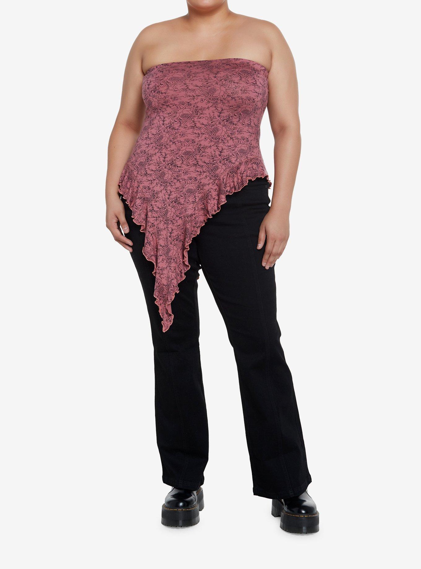Mauve Floral Pointed Girls Tube Top Plus Size, RED, alternate - view 2