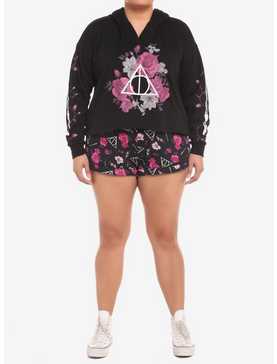 Harry Potter Deathly Hallows Floral Girls Crop Hoodie Plus Size, , hi-res