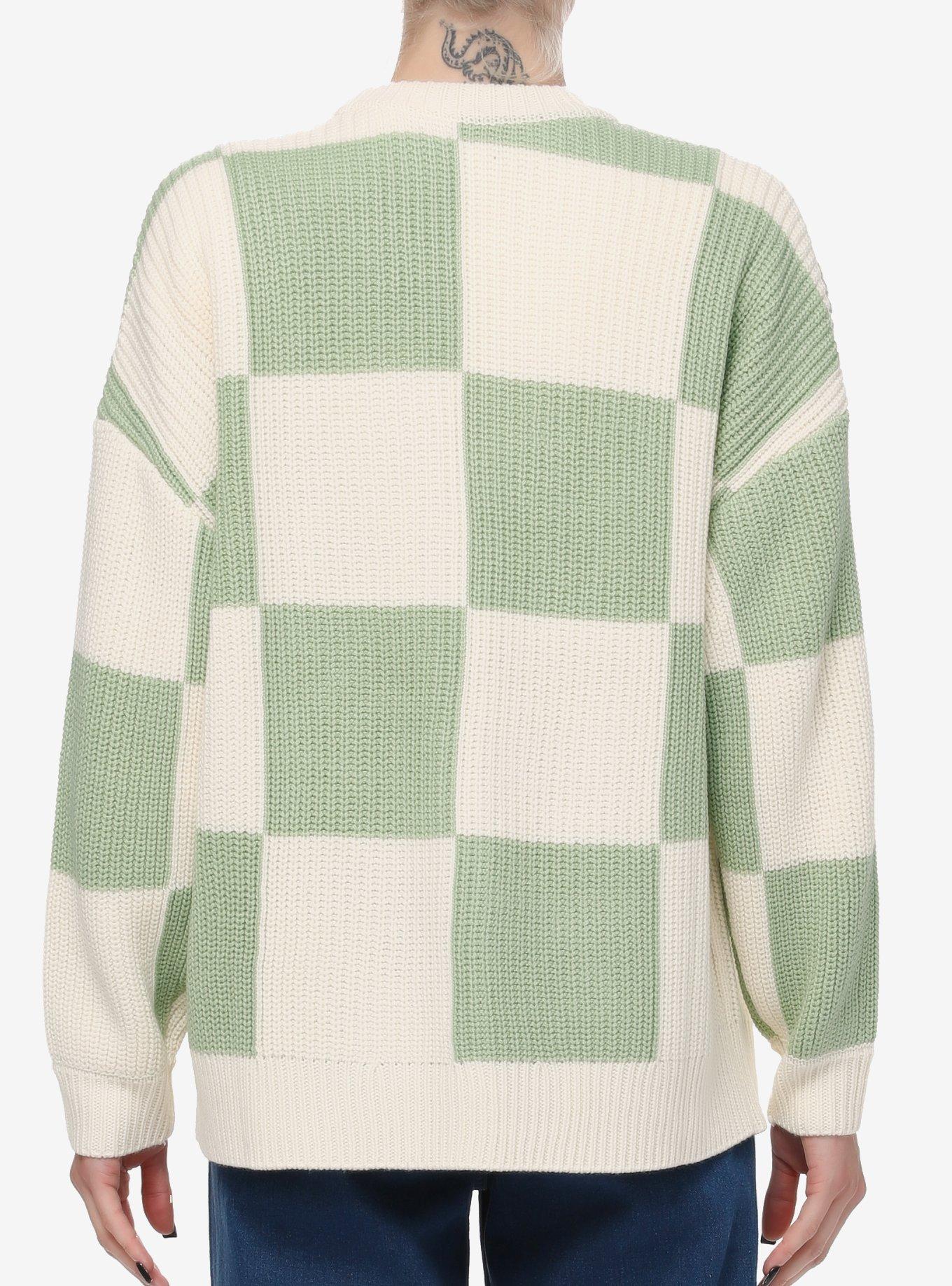 Thorn & Fable Mushroom Checkered Girls Cardigan, SAGE, alternate