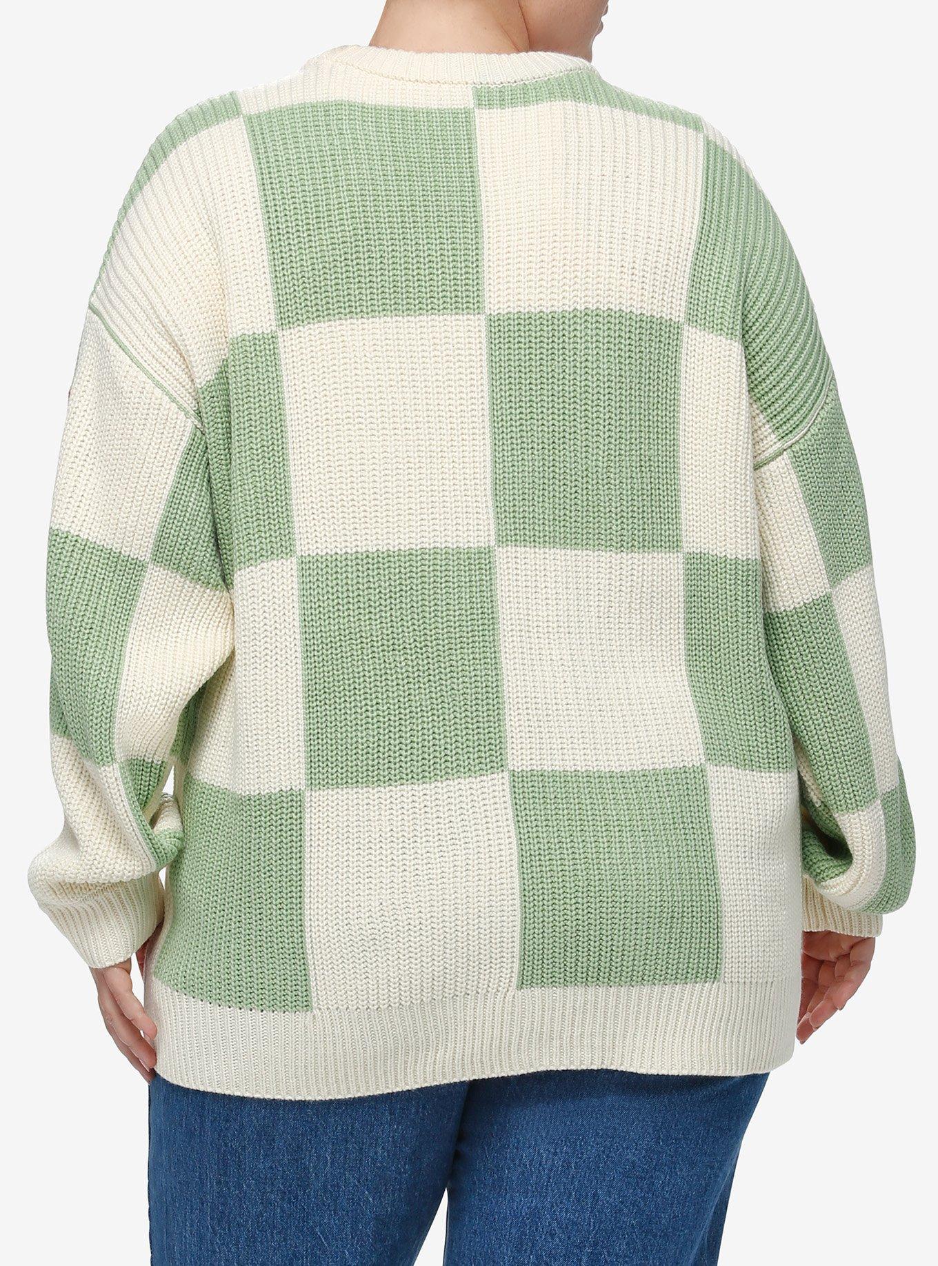 Thorn & Fable Mushroom Checkered Girls Cardigan Plus Size, SAGE, alternate