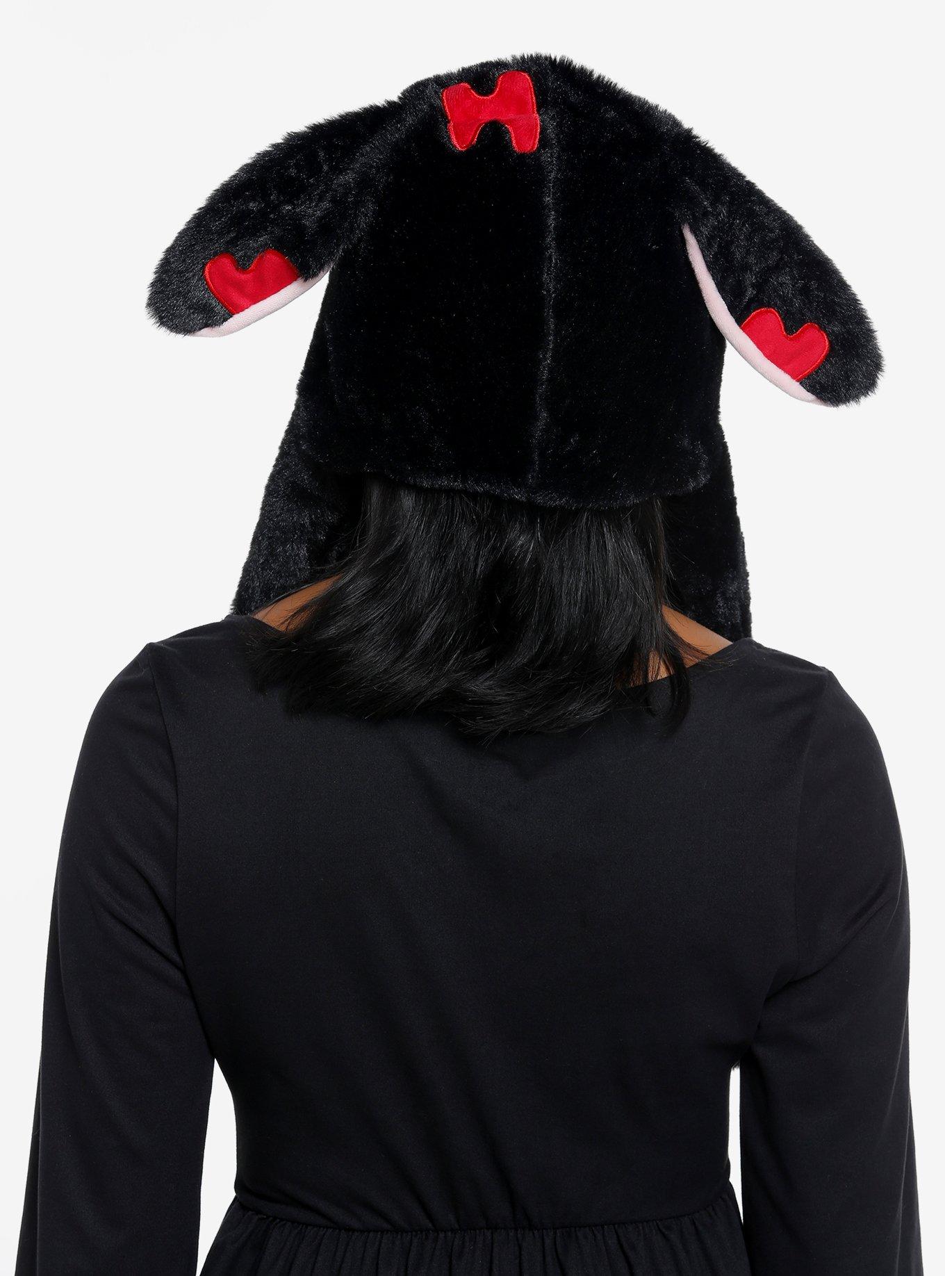 Black Goth Bunny Tassel Fuzzy Beanie, , alternate