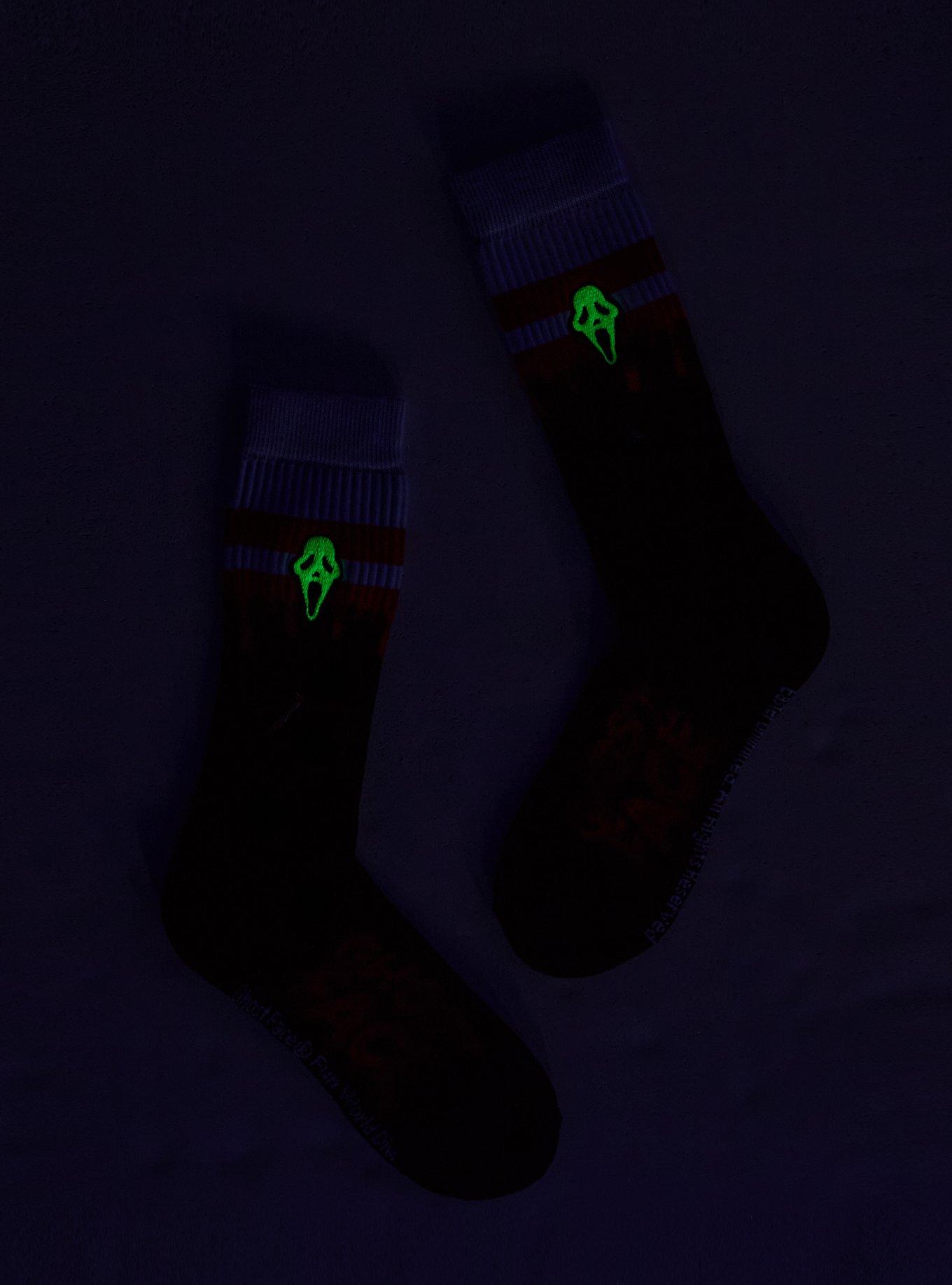 Scream Ghost Face Blood Drip Glow-In-The-Dark Crew Socks, , alternate
