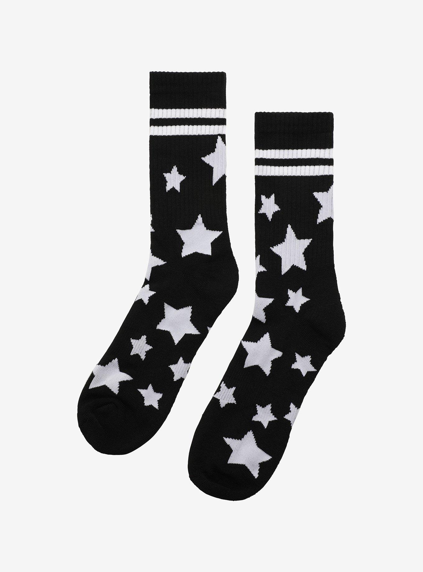 Black & White Star Varsity Crew Socks, , alternate
