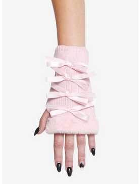 Pink Cat Paws Bow Fingerless Gloves, , hi-res