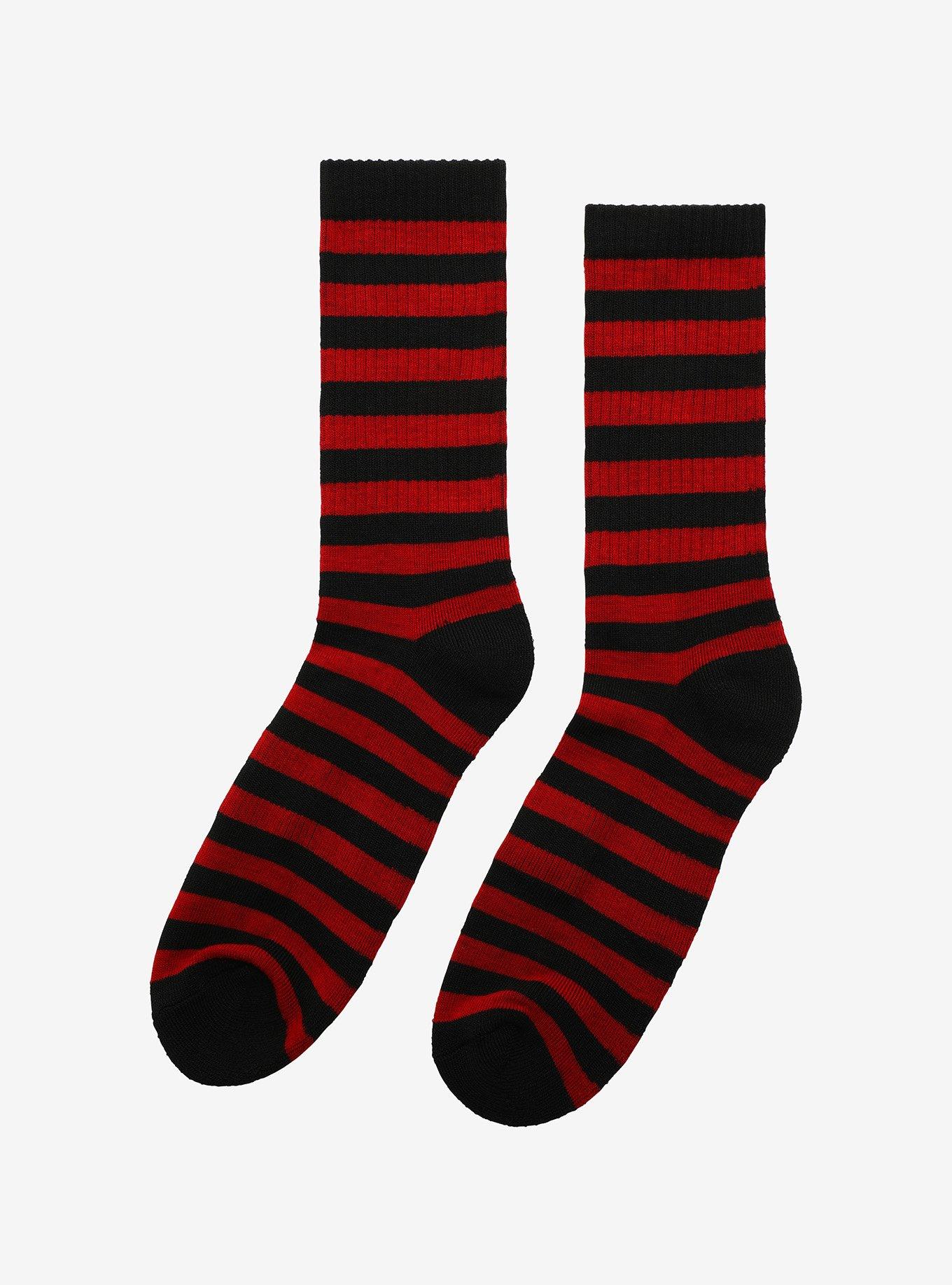Red & Black Stripe Crew Socks, , alternate