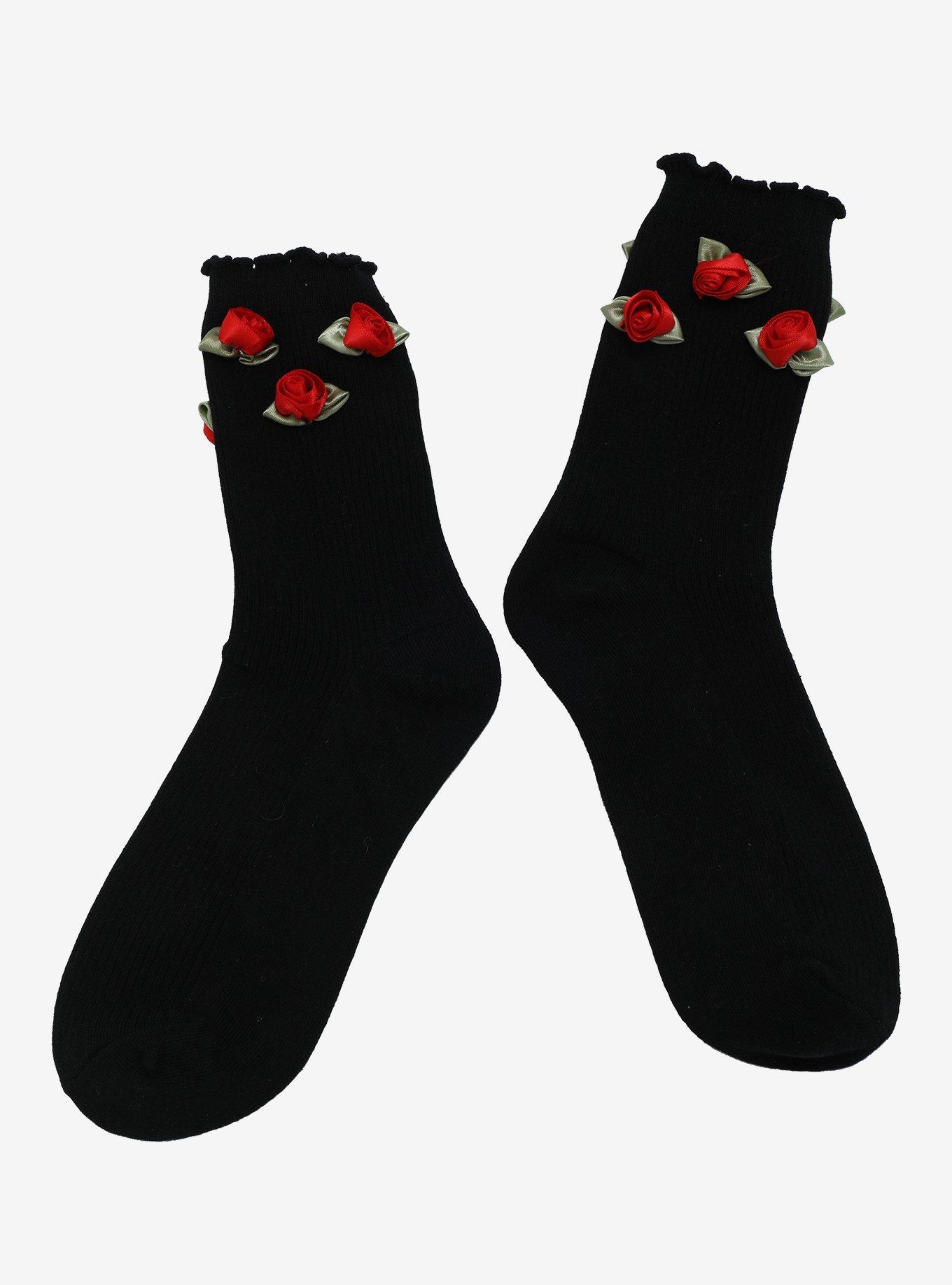 Red Rosette Ankle Socks, , hi-res