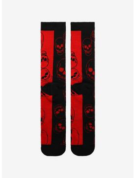 Red & Black Skull Split Crew Socks, , hi-res