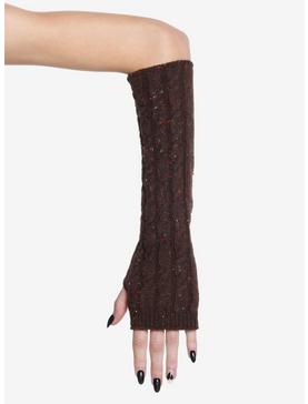 Brown Speckled Cable Knit Arm Warmers, , hi-res