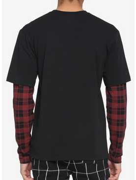 Black & Red Plaid Sleeve Twofer Long-Sleeve T-Shirt, , hi-res
