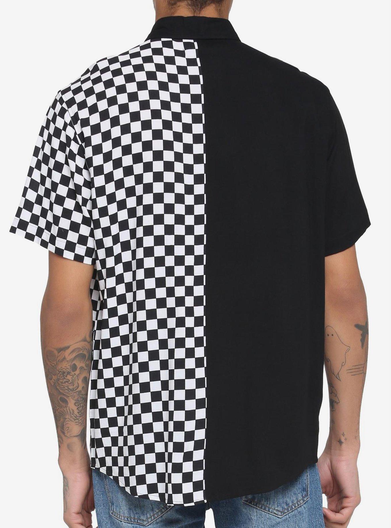 Black & White Checkered Split Woven Button-Up, BLACK  WHITE, alternate - view 2