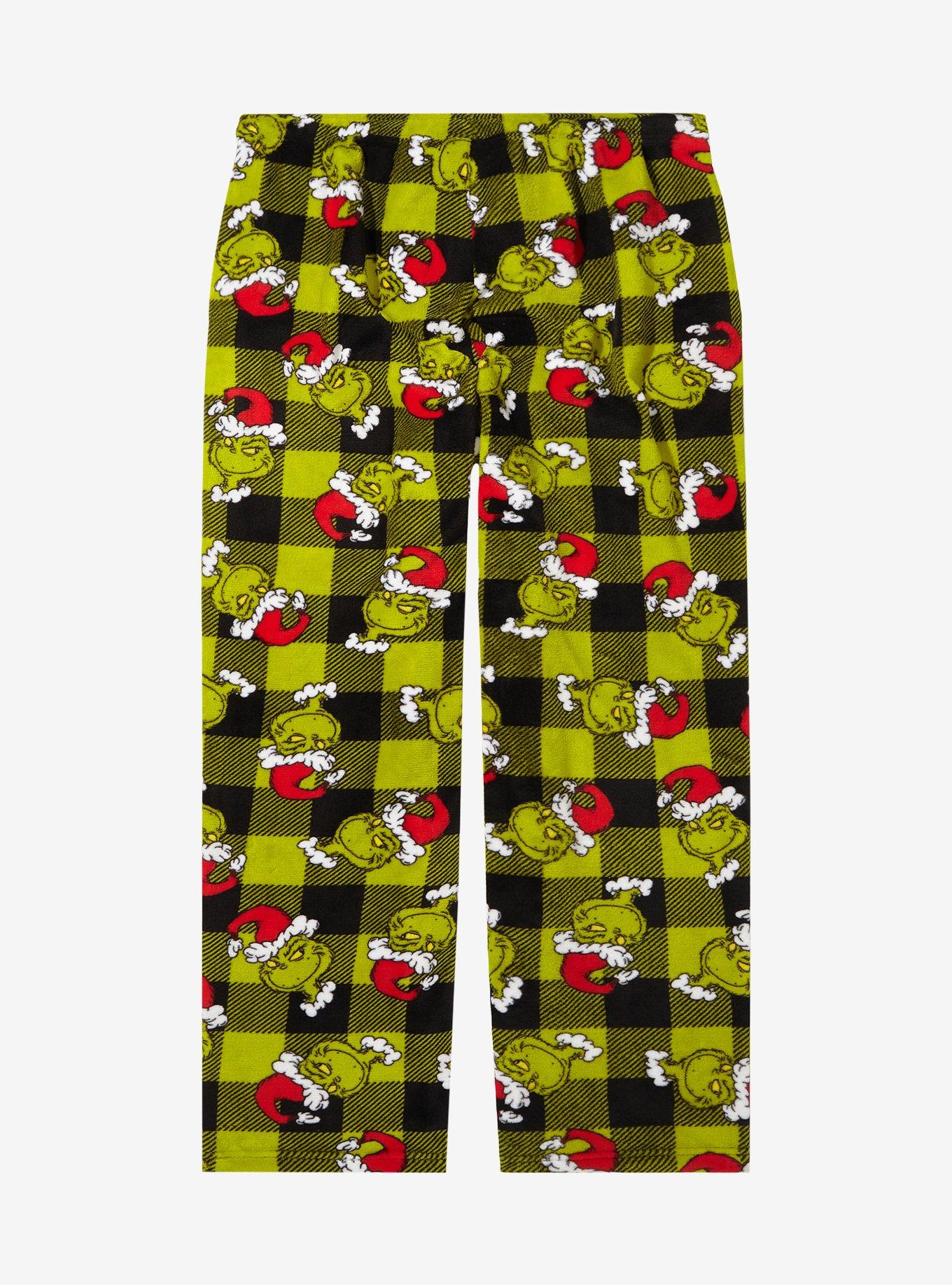 How The Grinch Stole Christmas Plaid Grinch Allover Print Women's Plus Size Sleep Pants - BoxLunch Exclusive, BLACK, alternate