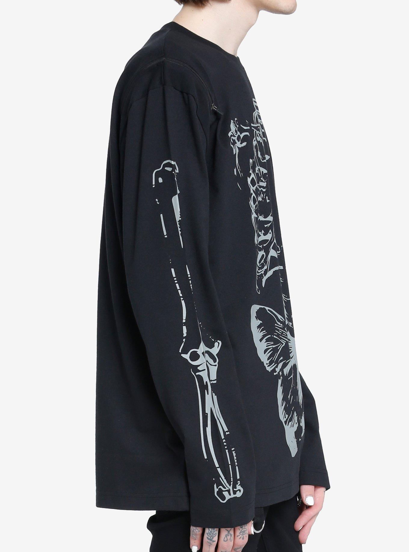 Skeleton Butterfly Zipper Cutout Long-Sleeve T-Shirt, WHITE, alternate