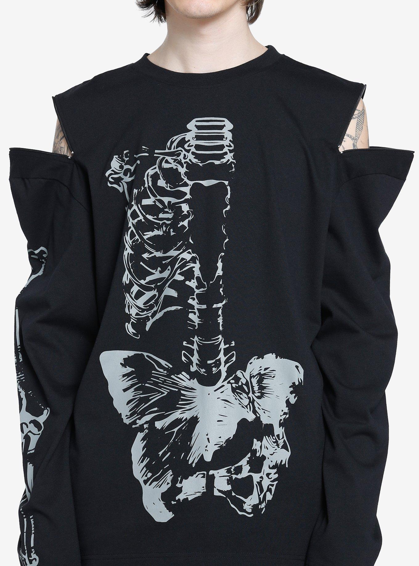 Skeleton Butterfly Zipper Cutout Long-Sleeve T-Shirt, WHITE, alternate