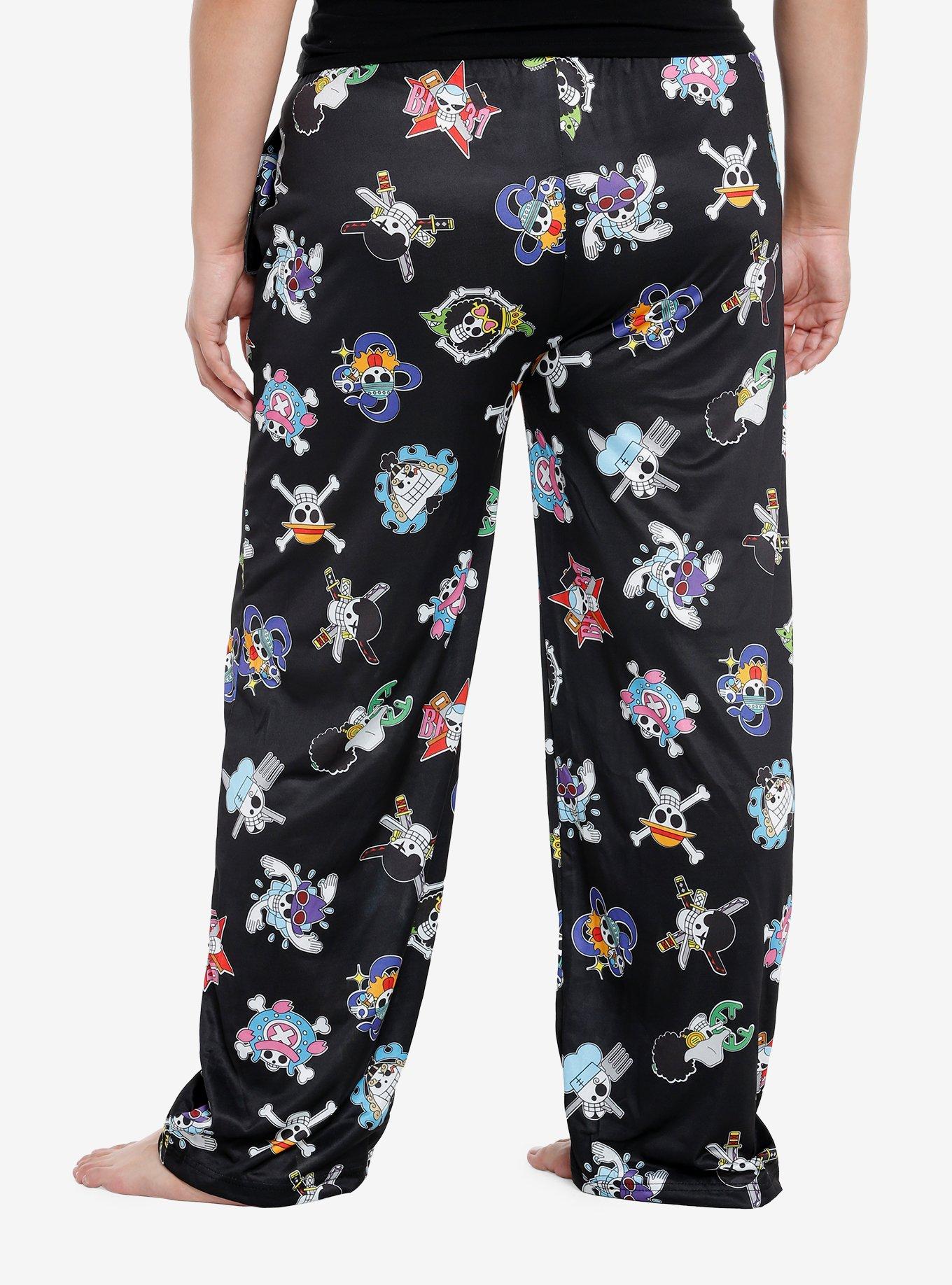 One Piece Jolly Roger Girls Pajama Pants Plus Size, BLACK, alternate