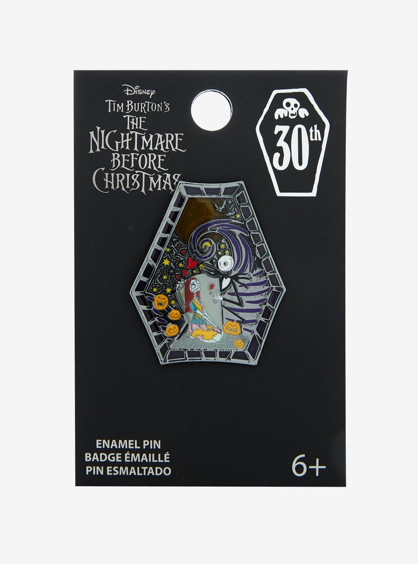 Loungefly The Nightmare Before Christmas Jack & Sally Stained Glass Enamel Pin, , hi-res