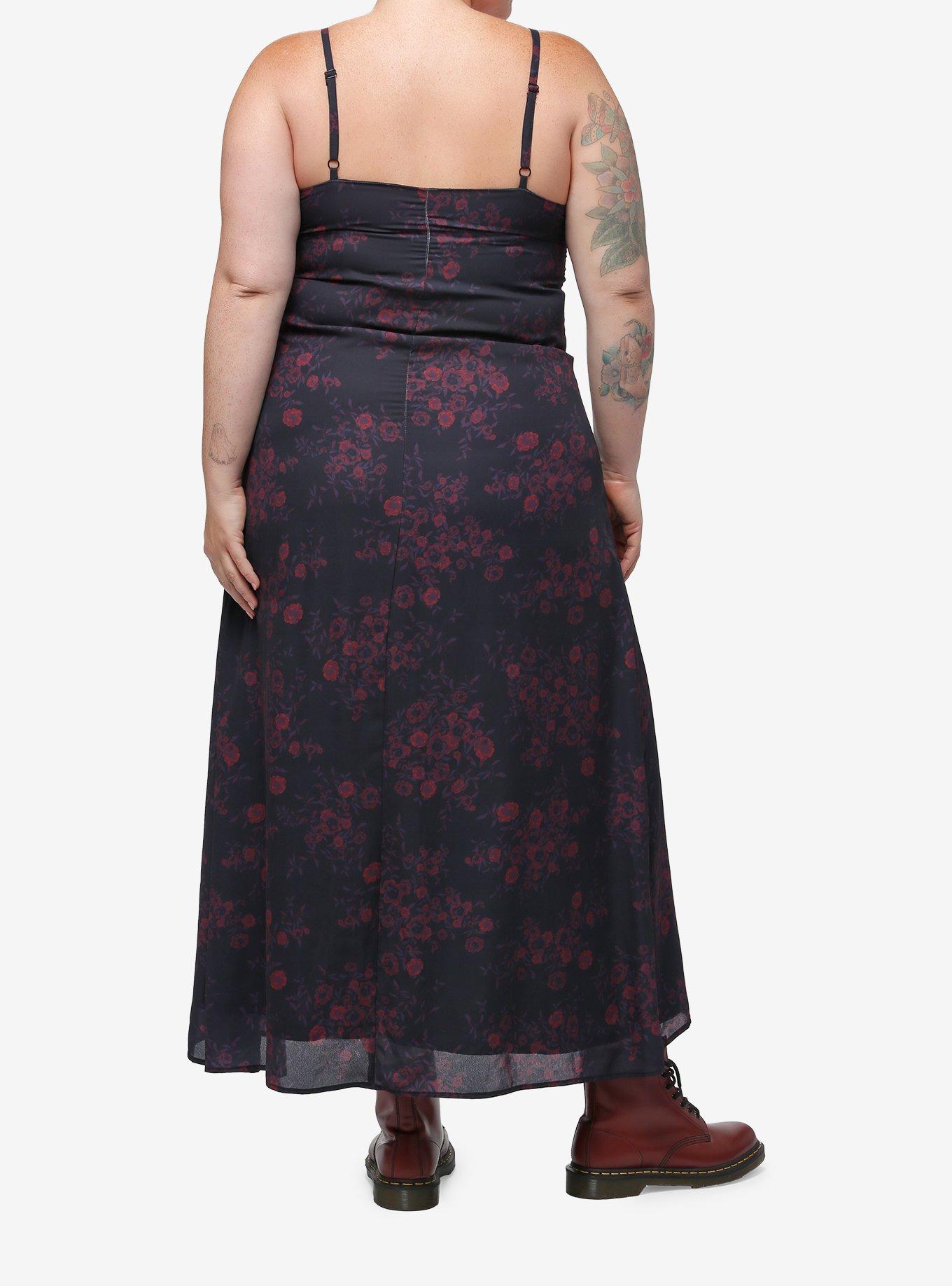 Cosmic Aura Red Floral Maxi Slip Dress Plus Size, RED, alternate