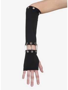 Grommet Safety Pin Cutout Arm Warmers, , hi-res