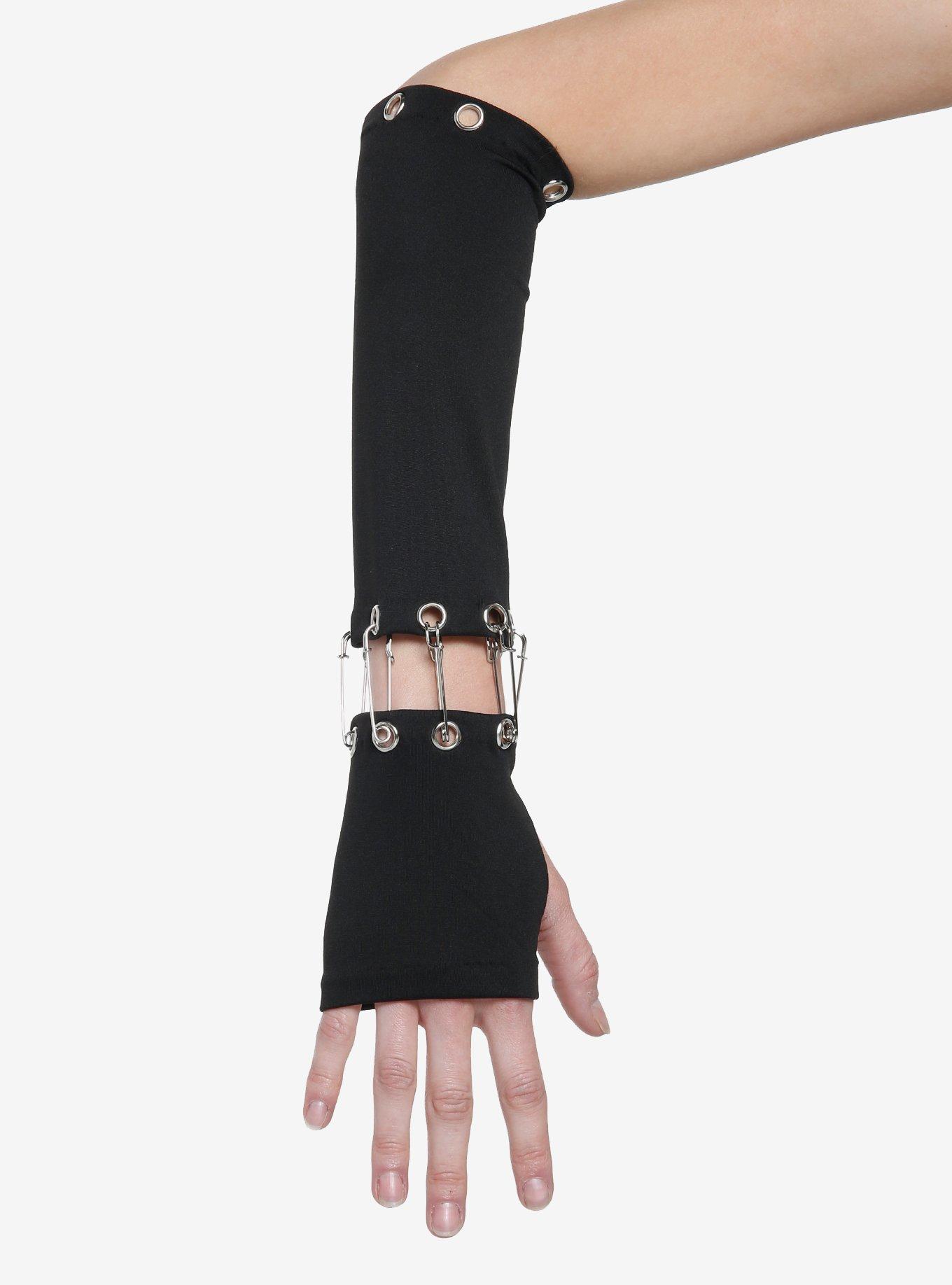 Grommet Safety Pin Cutout Arm Warmers, , alternate