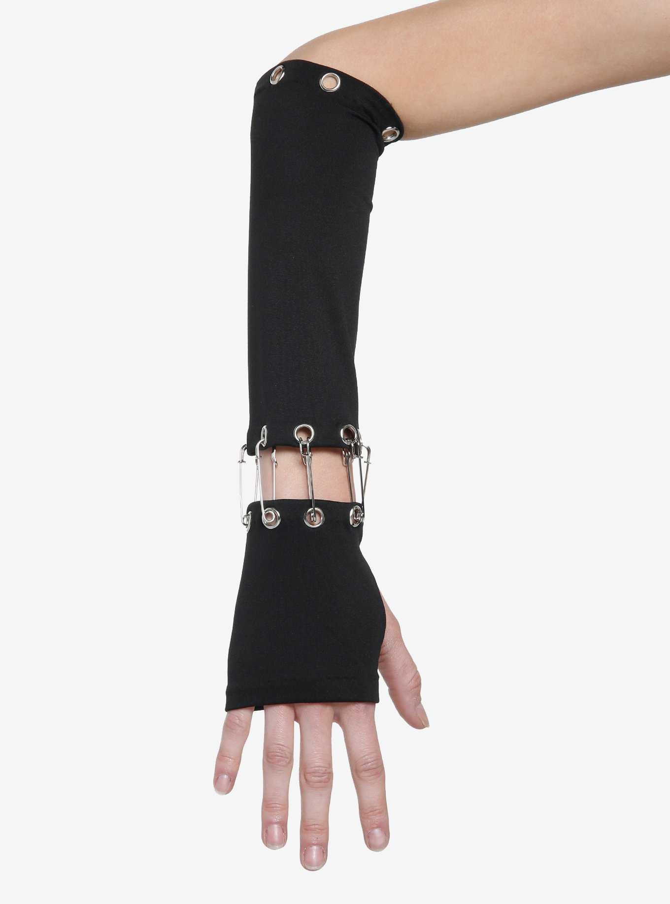 Grommet Safety Pin Cutout Arm Warmers, , hi-res