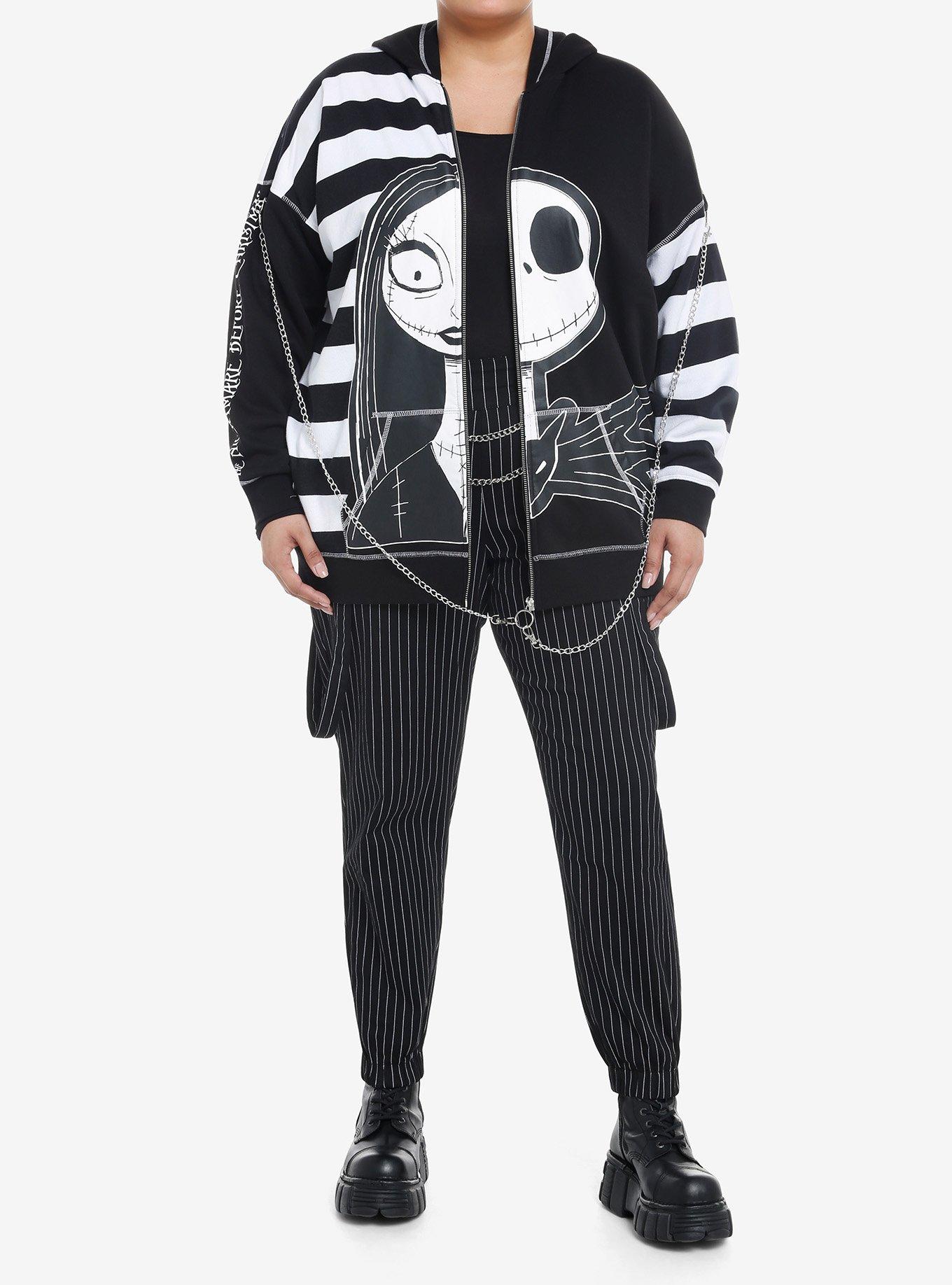 Her Universe The Nightmare Before Christmas Jack Stripe Split Oversized Hoodie Plus Size, BLACK  WHITE, alternate