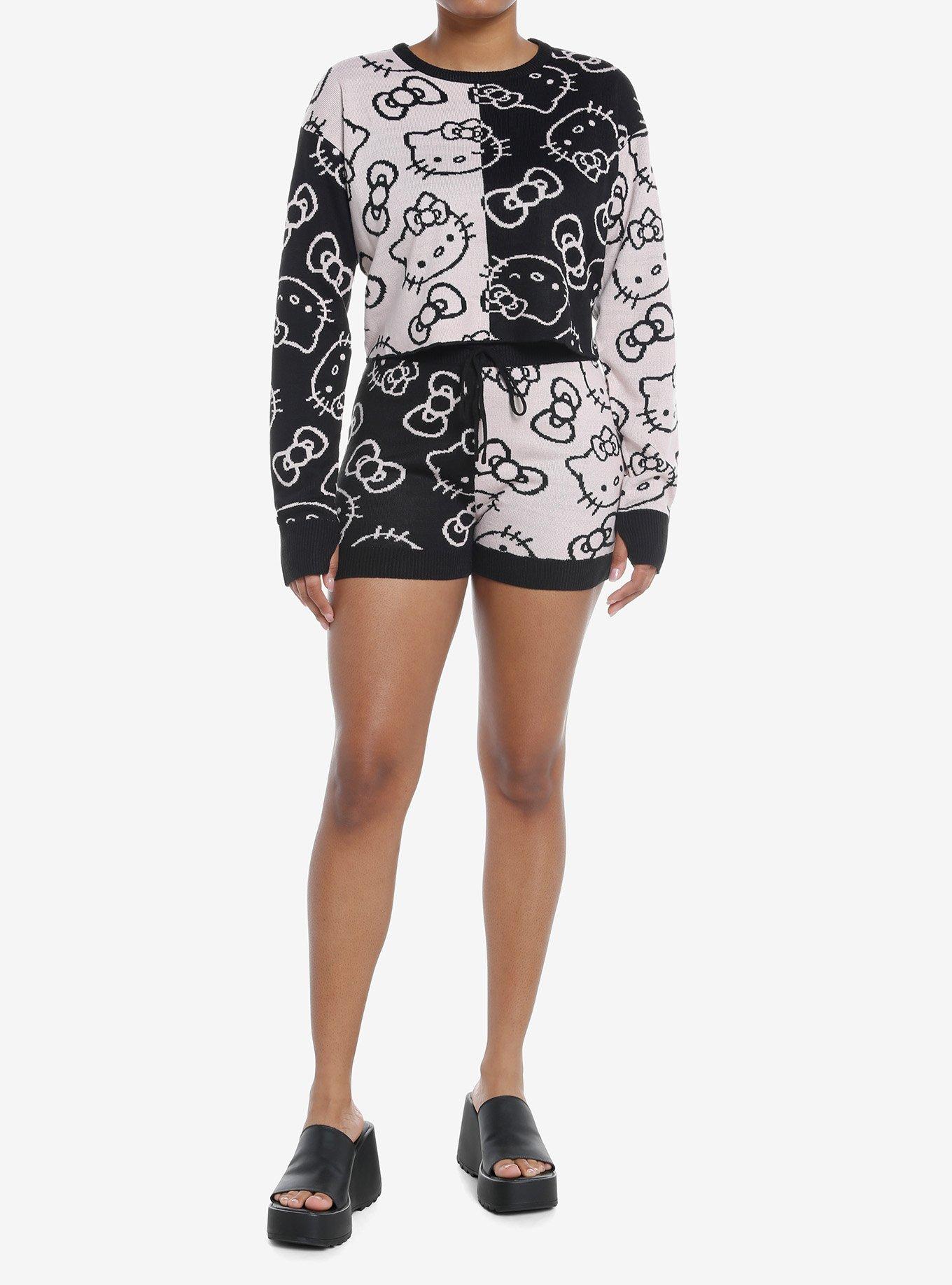 Hello Kitty Bow Split Lounge Shorts, BLACK  PINK, alternate