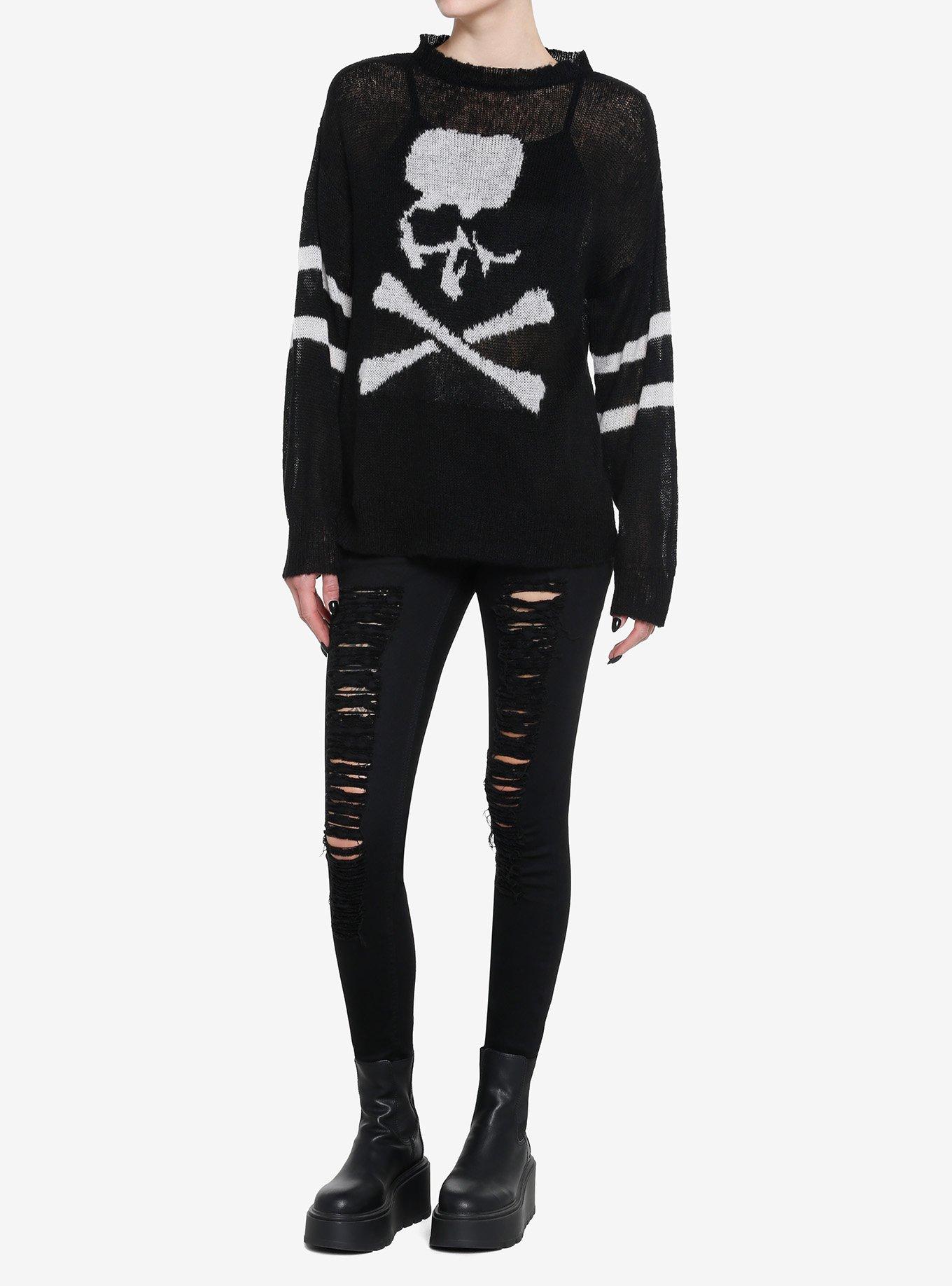 Social Collision Skull & Crossbones Girls Sweater, BLACK, alternate