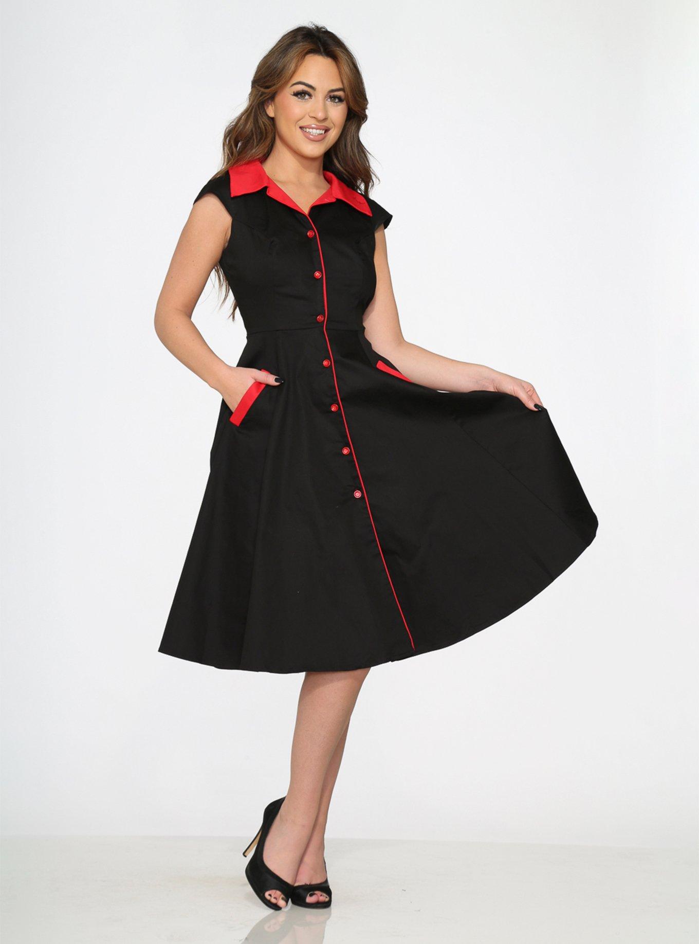 Black Dress with Red Trim, BLACK, alternate