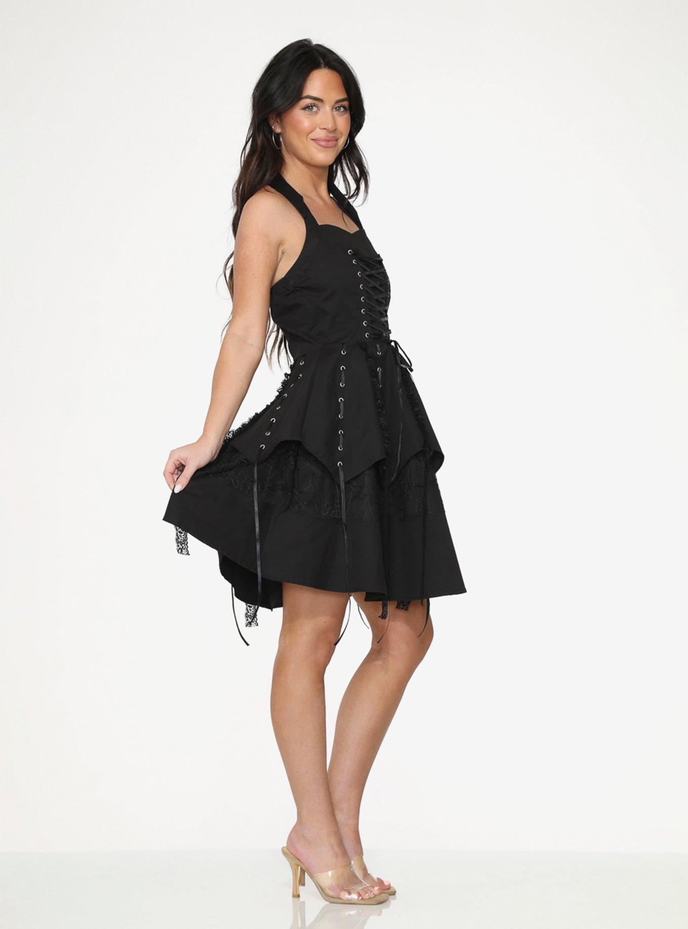 Black Pretty Pirate Lace-Up Dress, BLACK, alternate
