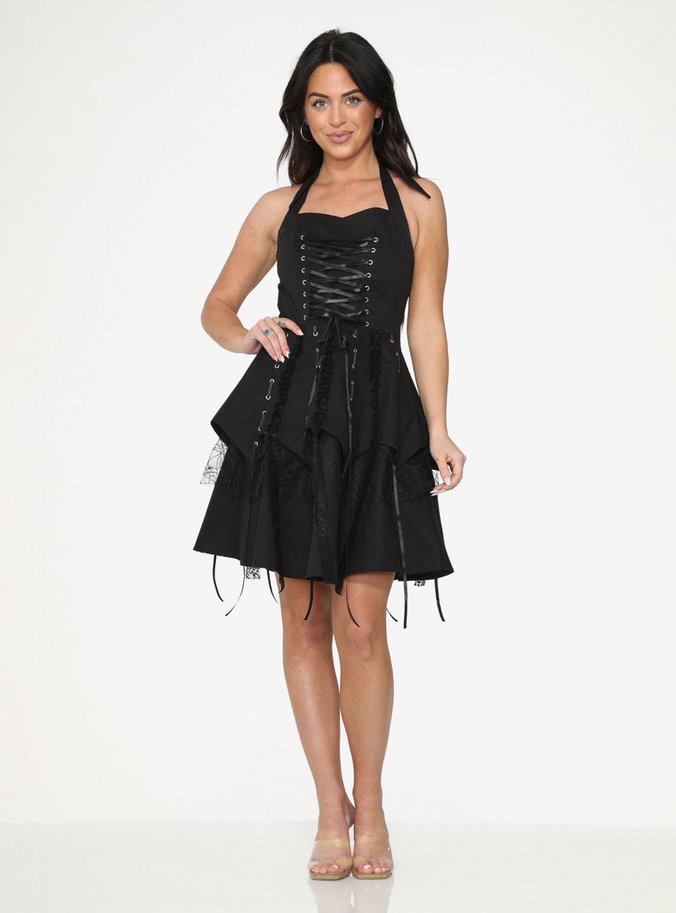 Black Pretty Pirate Lace-Up Dress, BLACK, alternate