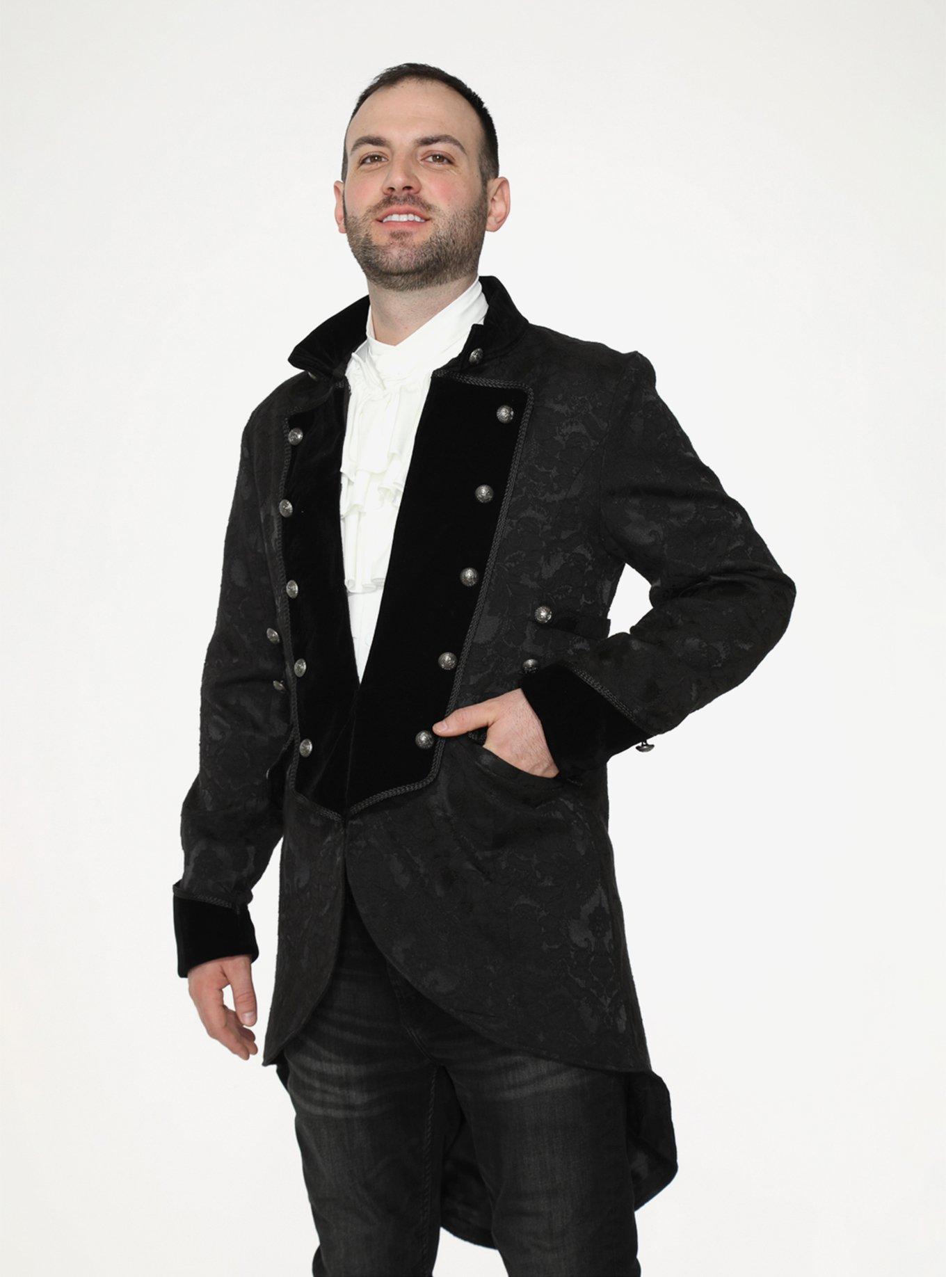 Black Pirate Mens Coat, BLACK, alternate