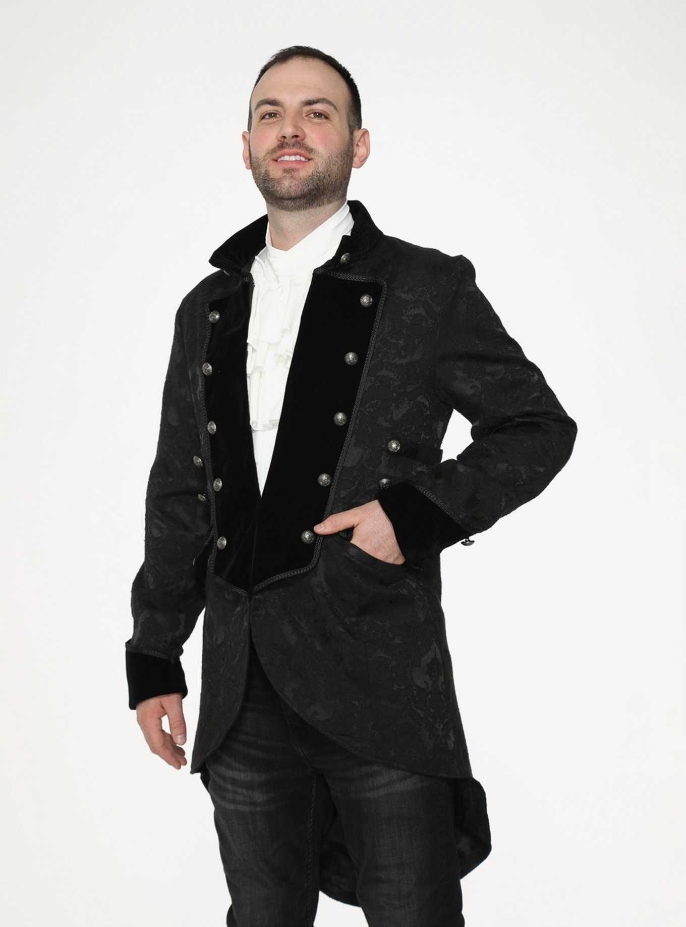 Black Pirate Mens Coat, , hi-res