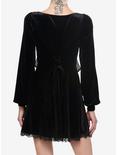 Cosmic Aura Velvet Bow Long-Sleeve Dress, BLACK, alternate