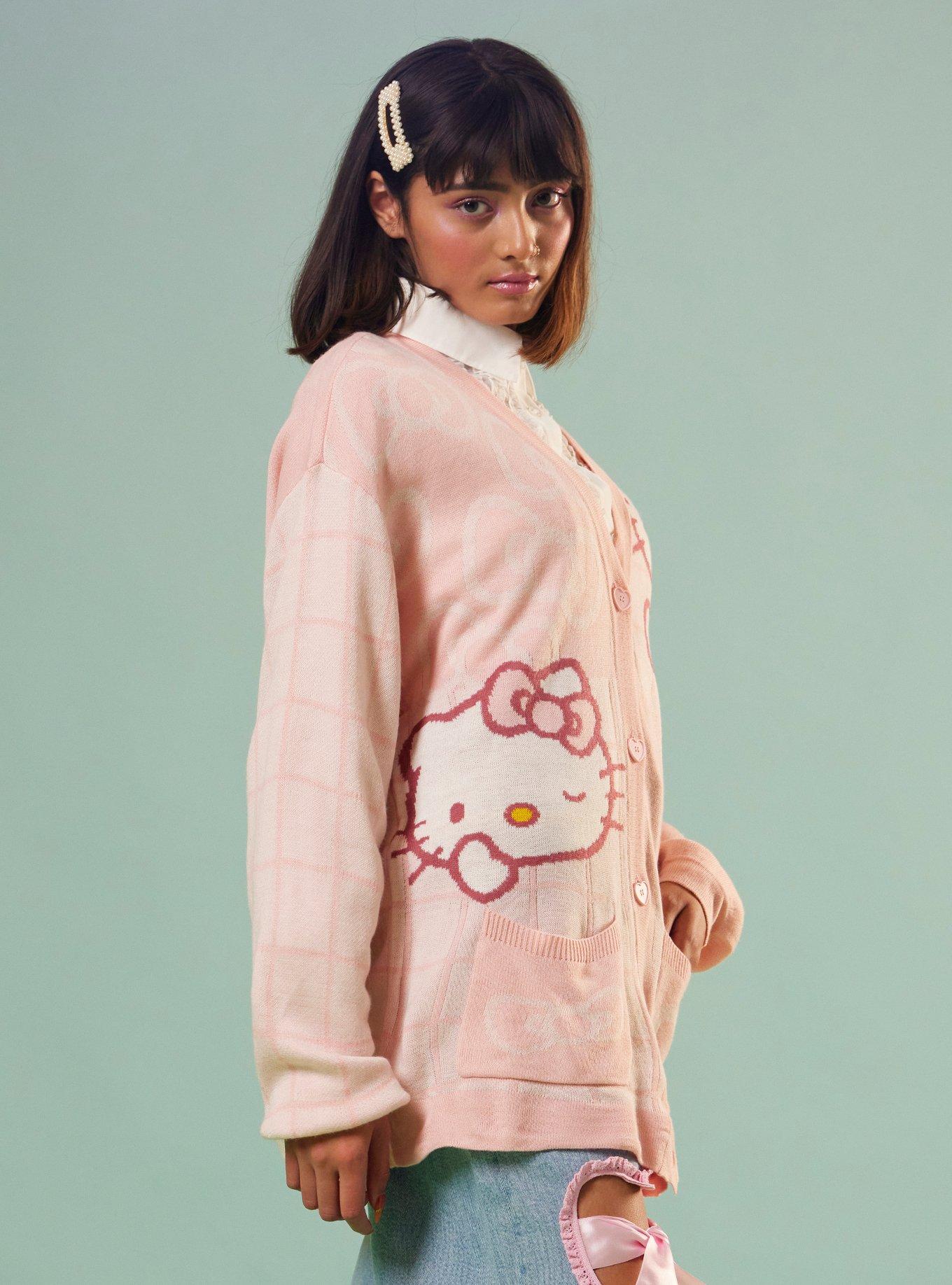 Hello Kitty Pink Grid Girls Cardigan, MULTI, alternate