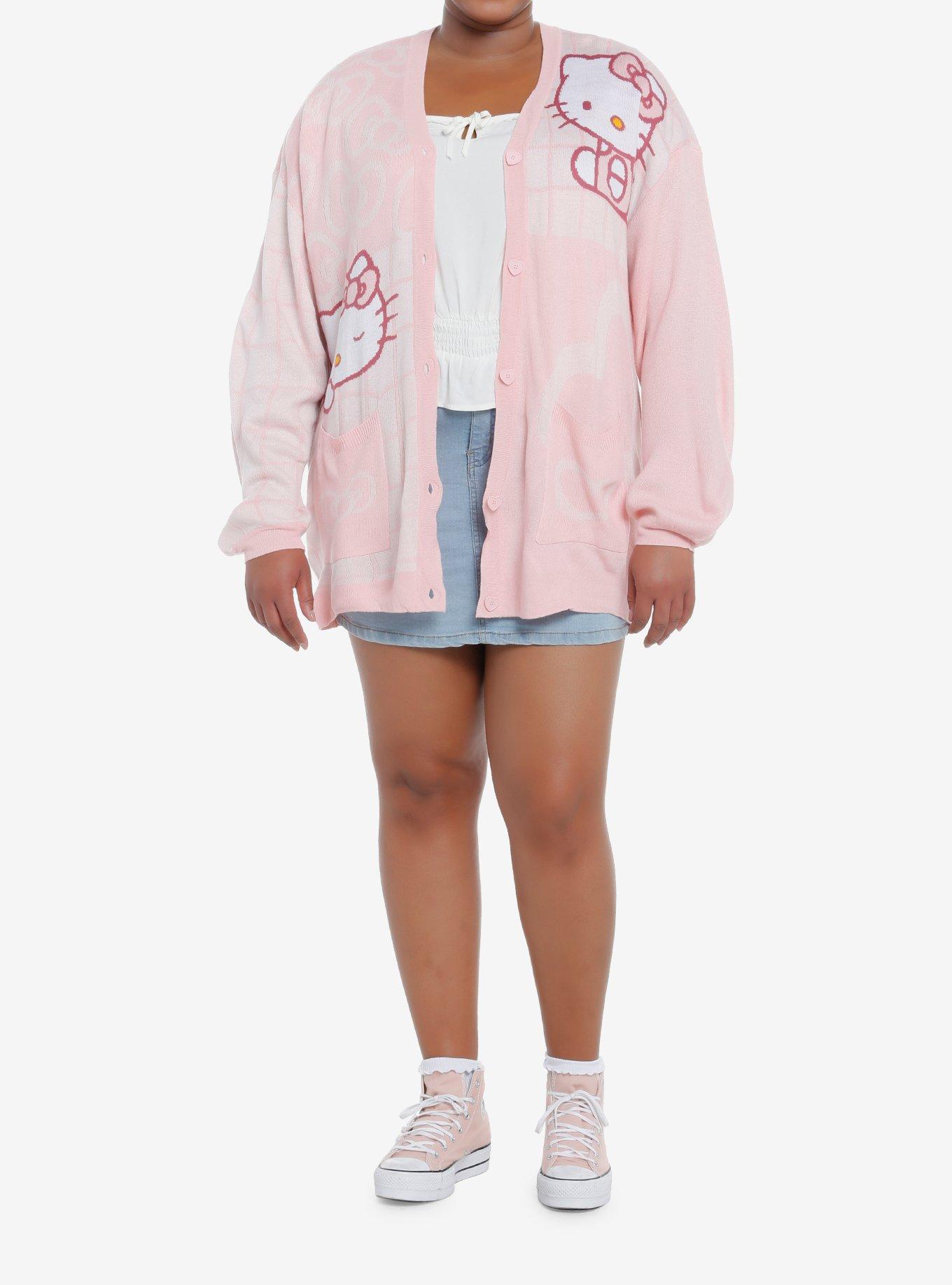 Hello Kitty Pink Grid Girls Cardigan Plus Size, MULTI, alternate