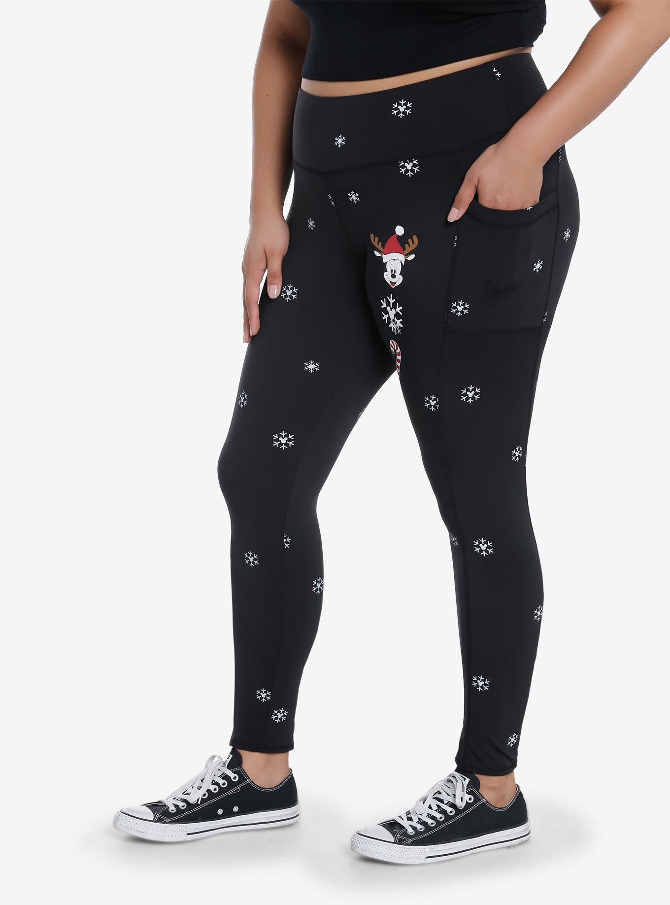 Her Universe Disney Mickey Mouse Snowflake Fleece Leggings Plus Size Her Universe Exclusive, BLACK  SNOW BLACK, alternate