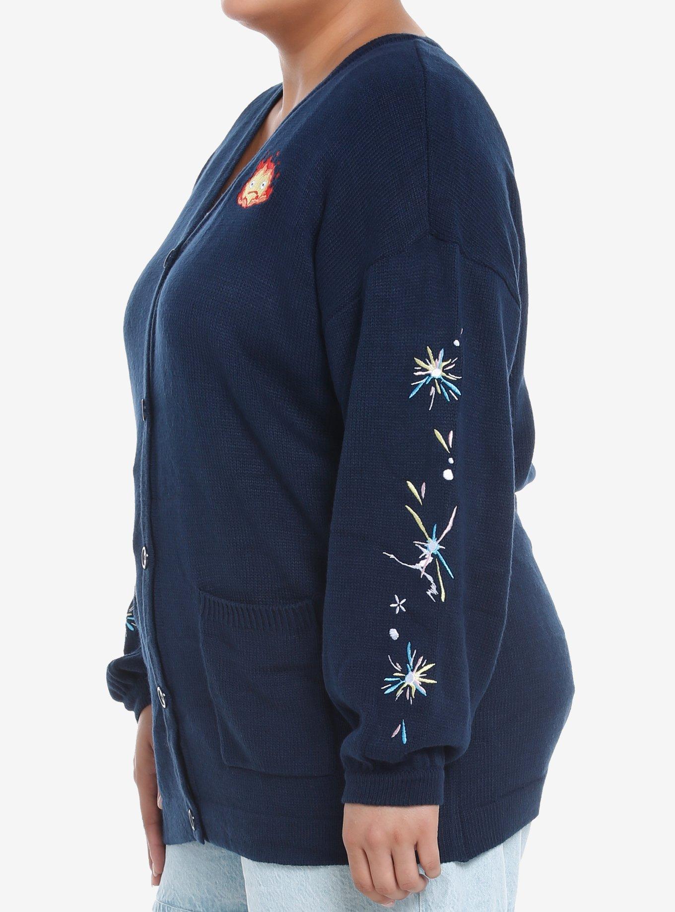 Studio Ghibli Howl's Moving Castle Calcifer Stars Cardigan Plus Size, NAVY, alternate