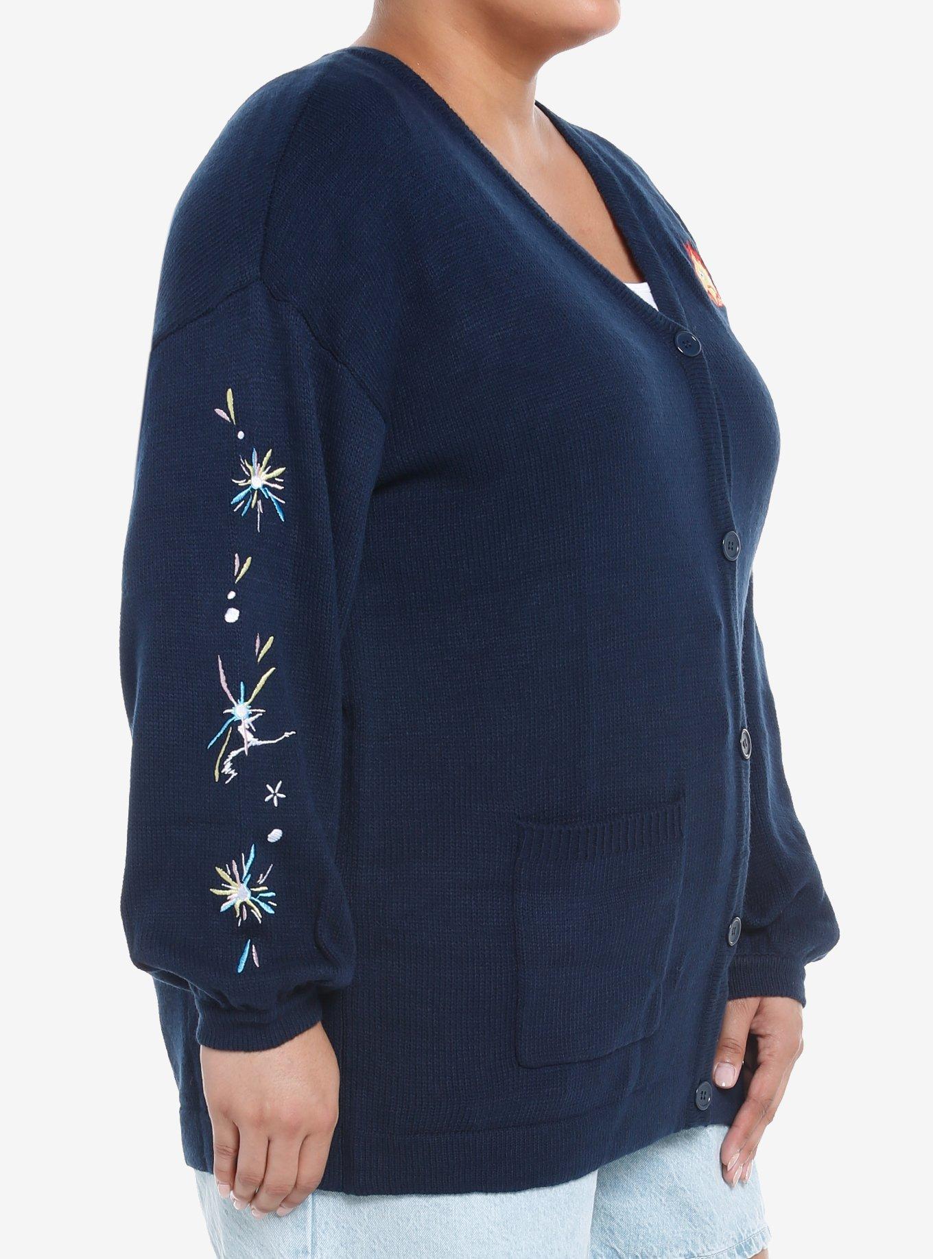 Studio Ghibli Howl's Moving Castle Calcifer Stars Cardigan Plus Size, NAVY, alternate